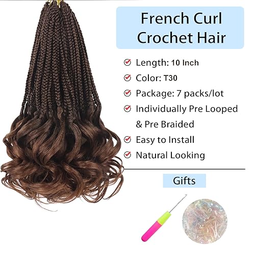 Miniatura 2 de Cabello rizado francés de 10 pulgadas, cabello trenzado francés con extremos rizados, cabello corto ombré, trenzas de caja diosa para mujeres,