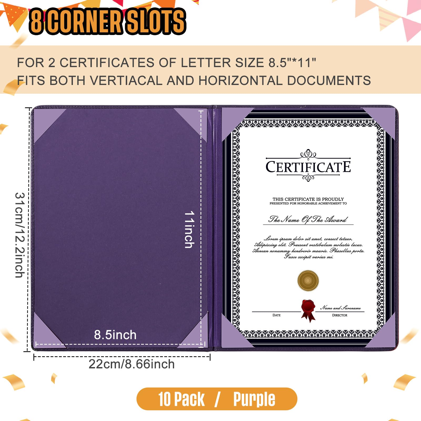 Tenare Lot de 10 porte-certificats en cuir synthétique - 21,6 x 27,9 cm - Noir, rouge, bleu, violet - Pour diplôme, concours de bienfaisance - Pour remise de diplôme, concours de bienfaisance
