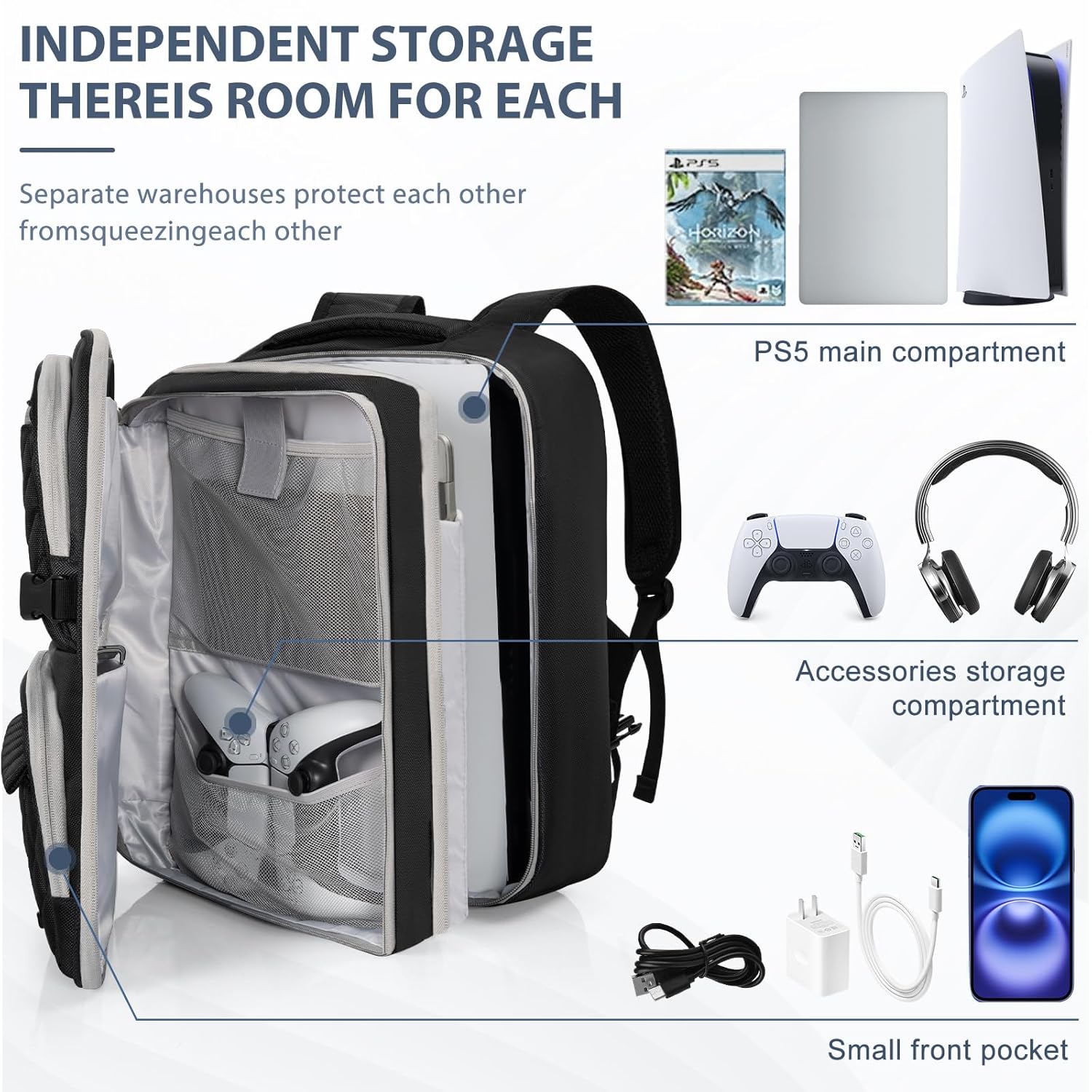 AKOZLIN Travel Gaming Console Backpack Compatible with Play Stantion 5 4 PS5 Pro/PS4/PS4 Pro/PS4 Slim/Xbox One X S With Pockets for Accessories [Video Game] - Image 2