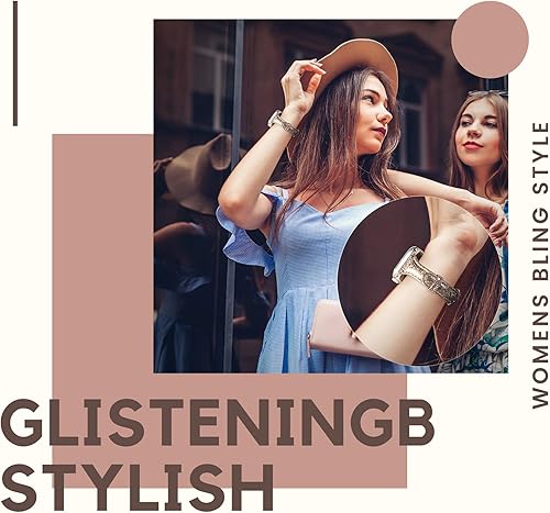 Miniatura 4 de Wearlizer - Correa de repuesto de piel fina con purpurina compatible con correas de Apple Watch de 1.496in, 1.575in, 1.654in, 1.732in, para mujer,