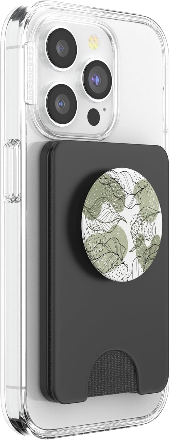 Aesthetic Plant Leaf Pattern Floral Sage Green White PopSockets PopWallet for MagSafe