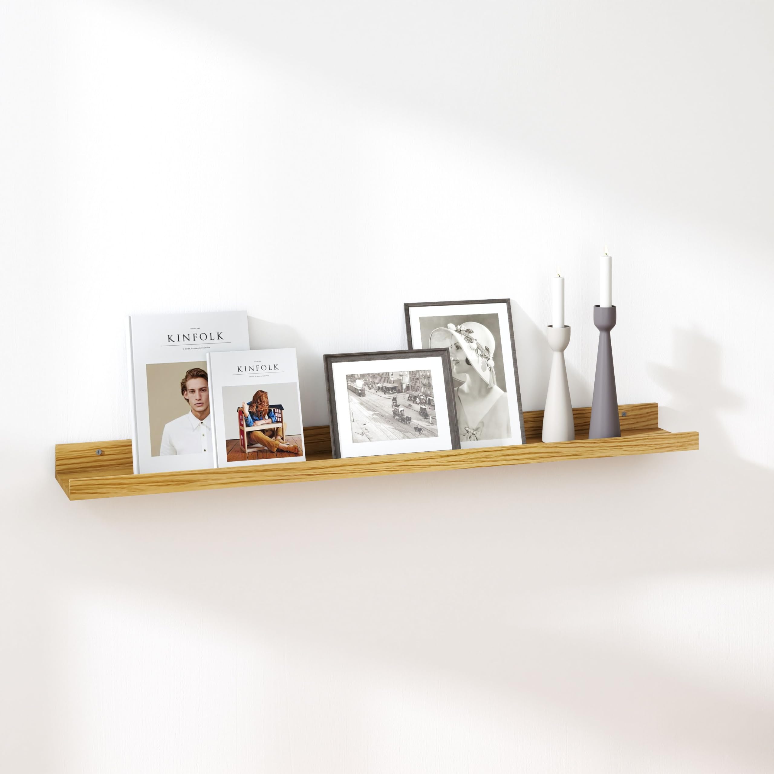 RICHER HOUSE Wandregal Walnuss, Schweberegal aus MDF Holz | Bilderleiste, Wandboard, Regal Wand für Fotorahmen und Dekos, Wohnzimmer, Kinderzimmer, Schlafzimmer, Küche, Badezimmerwand