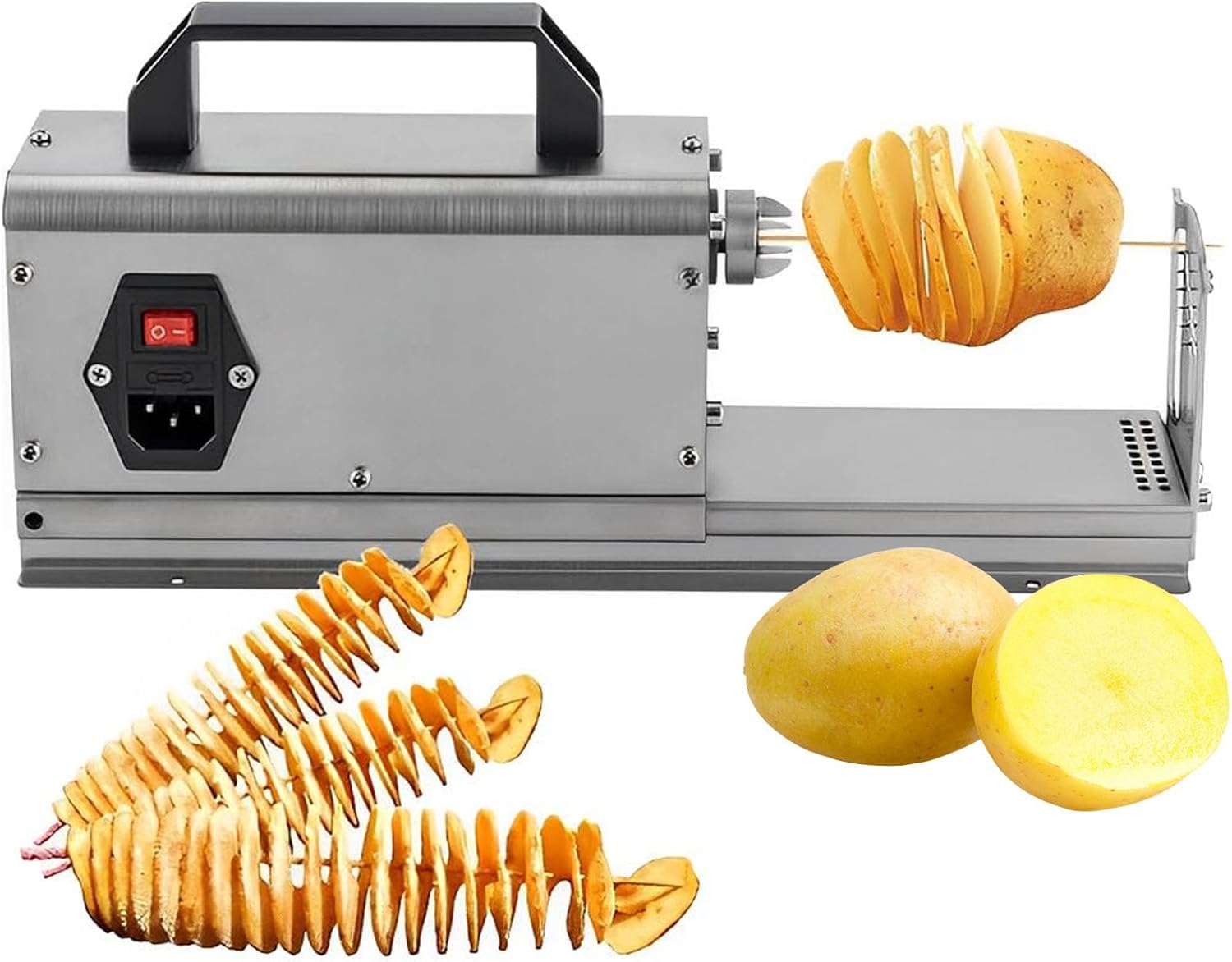 3-in-1 Electric Potato Slicer, Automatic Potato Slicer, Thickened Stainless Steel Material, with Handle and 3 Types of Blades