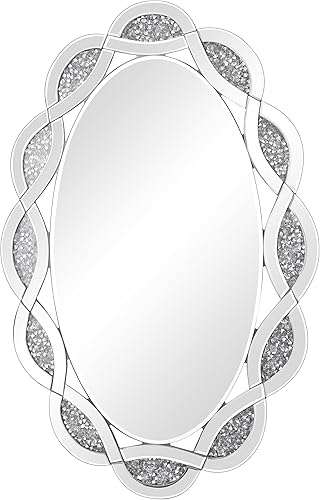 Miniatura 7 de GOAND Espejo decorativo de cristal de 23.6 x 35.4 pulgadas, hermoso espejo plateado de diamante aplastado para decoración de pared dormitorio, baño,