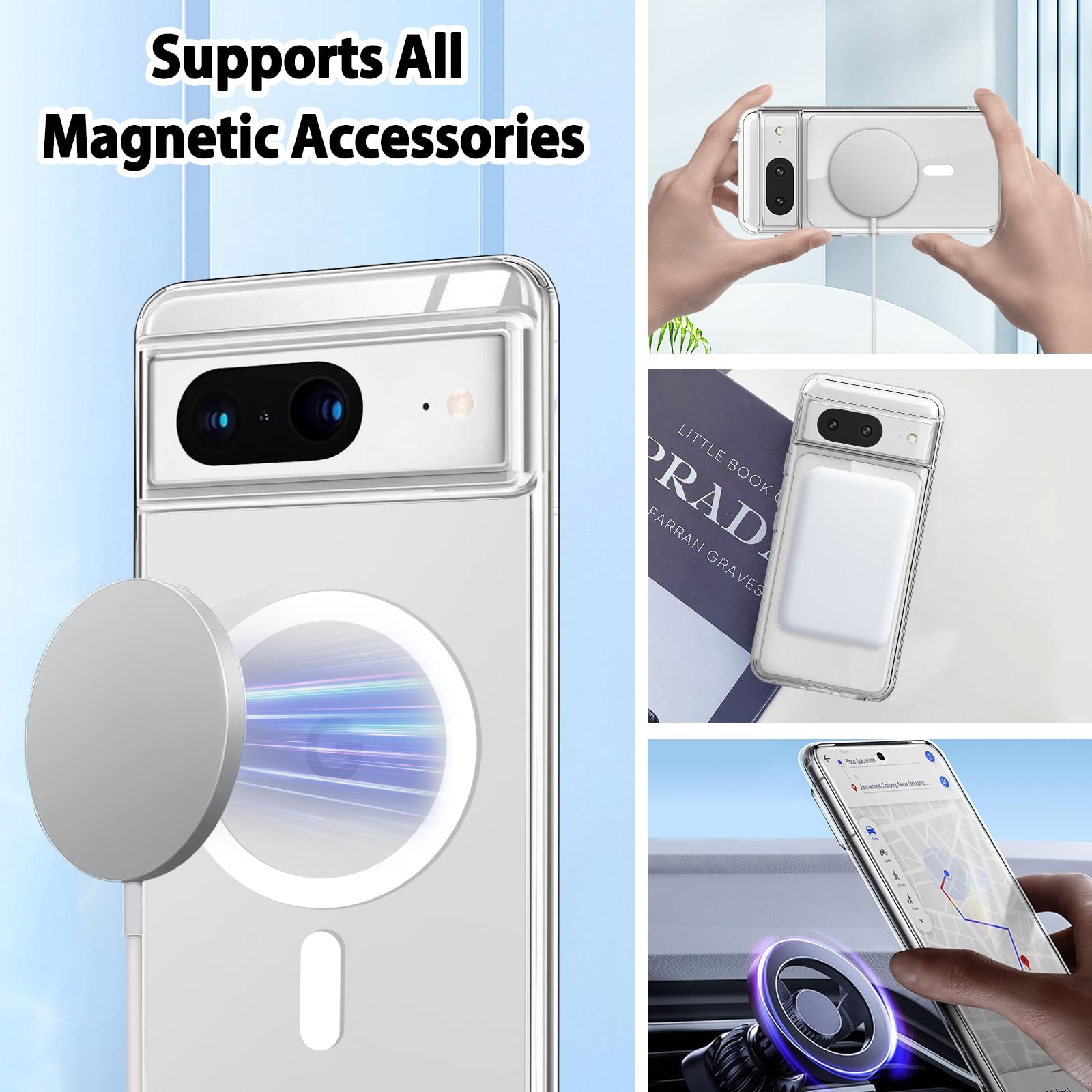 Custodia Magnetica Per Google Pixel 7 Con HaloLock - Compatibile MagSafe, Trasparente Anti Ingiallimento, Acrilico E TPU Morbido