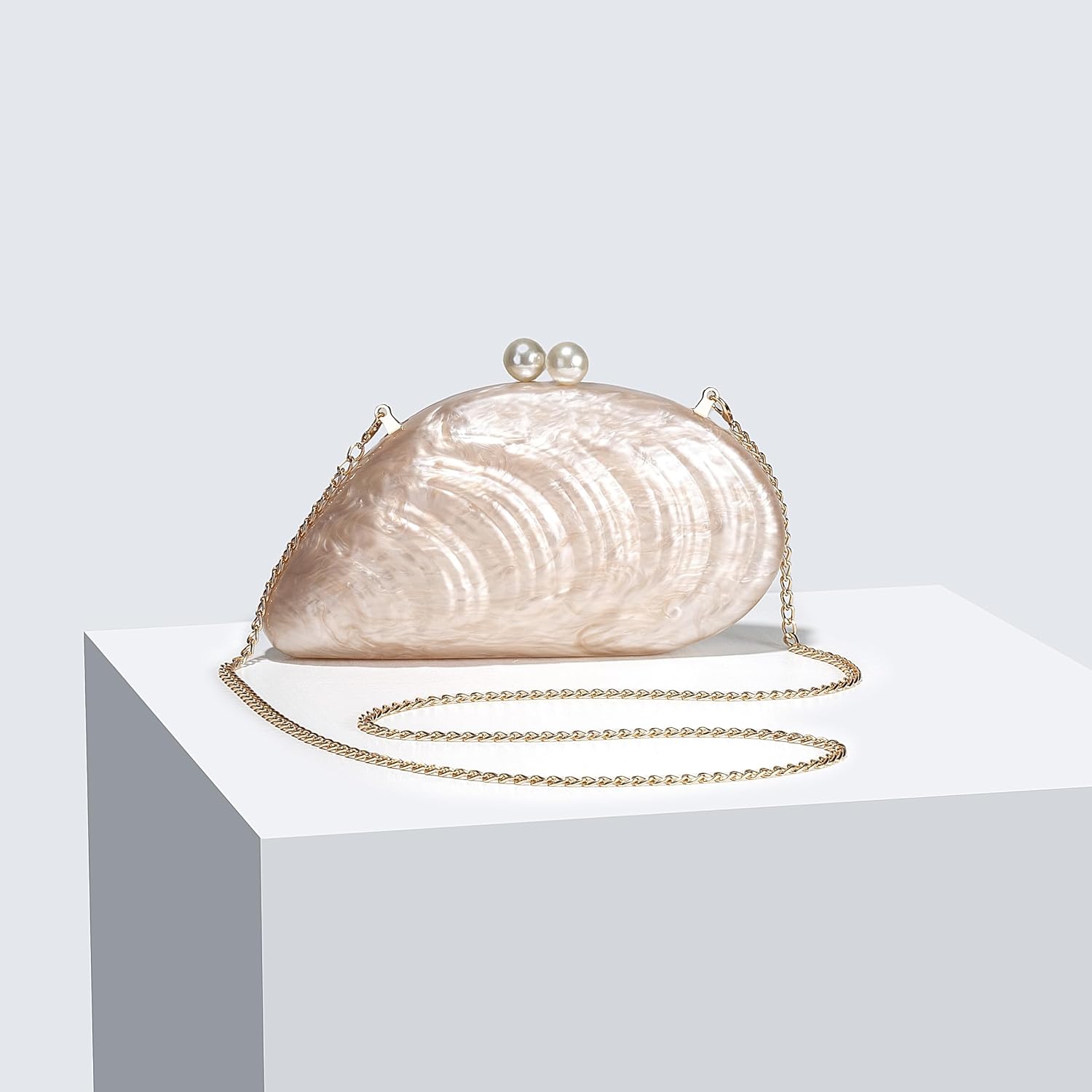 UMREN Seashell Chain Shoulder Bag for Women Acrylic Evening Clutch Bag Glitter Marble Purse Handbag for Wedding Party Prom - Image 5