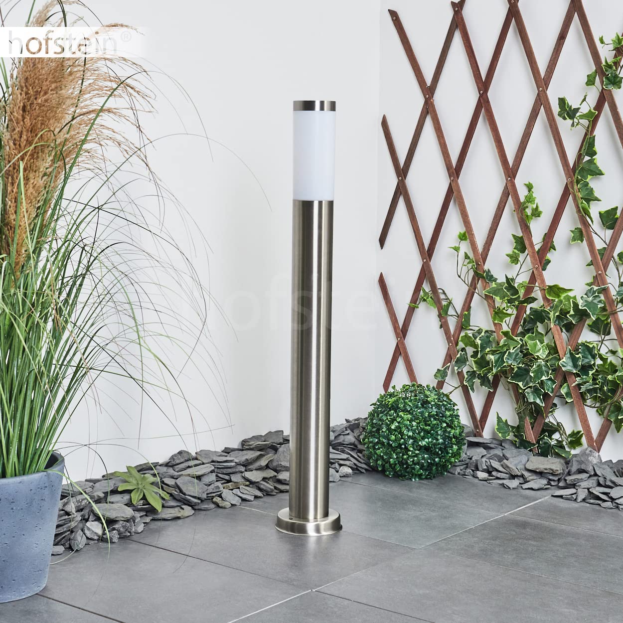 Lampe d'extérieur Sessa, lampe de socle moderne en métal/plastique en nickel mat/blanc, lampe d'allée 80 cm, lampe de jardin avec E27, éclairage de jardin IP44, ampoule(s) non incluse(s)
