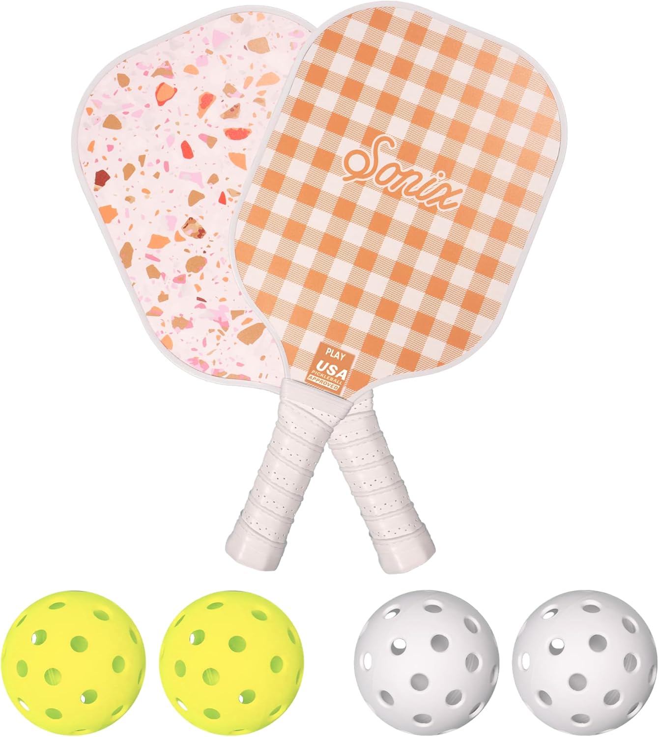 Sonix USAPA Approved Pickleball Paddles Set of 2 - Fiberglass Surface, Lightweight Honeycomb Core, 4 Balls & Bag
