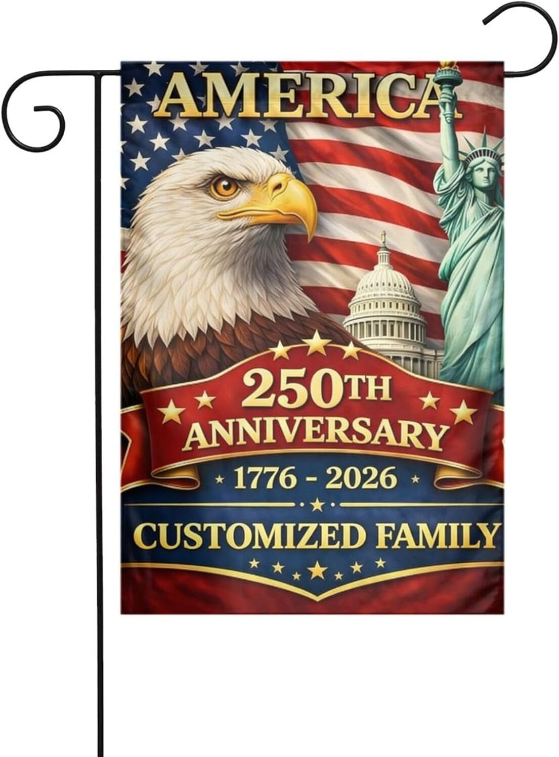 250th Anniversary Personalized Garden Flag, Custom USA Family Name Patriotic Eagle Banner, 1776-2026 Commemorative American House Flag for outside, 4th of July Gift 12 x 18 inches (Customization 1)