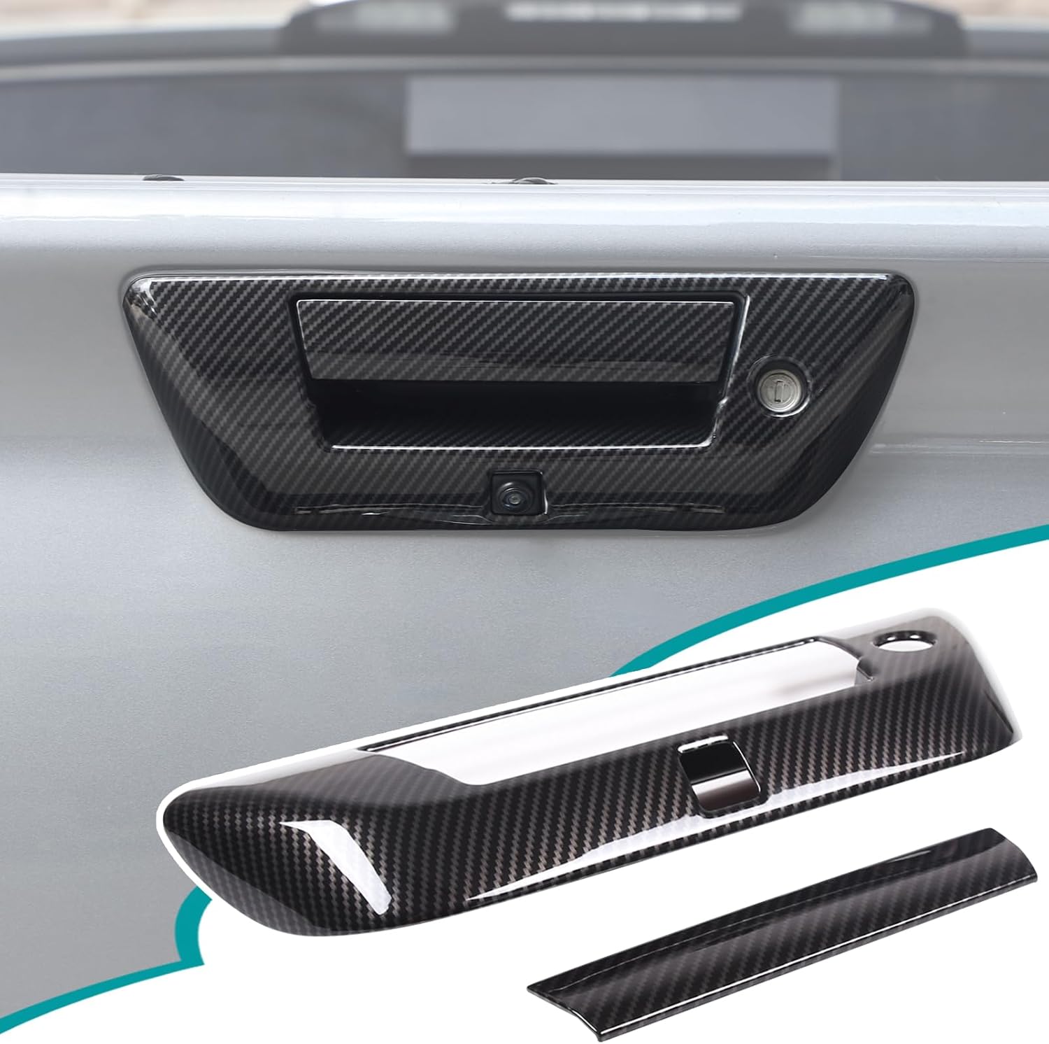 Car Door Handle Cover Decorative Compatible with Nissan Titan 2016-2023 Tailgate Handle Frame Sticker Interior Accessories(ABS，Carbon Fiber Pattern)