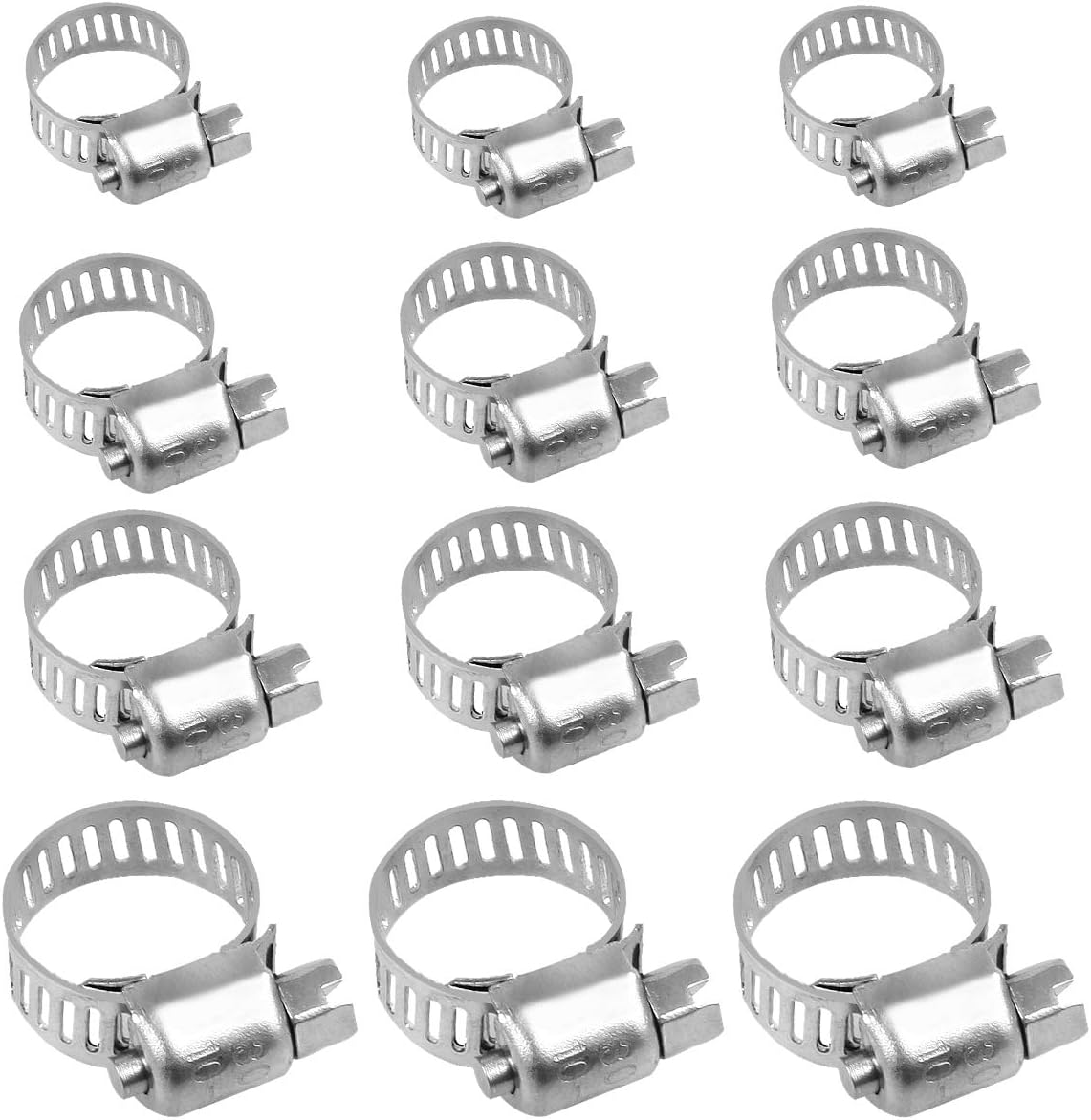 Jubilee Clip, 12 Pcs Hose Clips Stainless Steel Jubilee Clips Aassorted(9-16m), Adjustable Hose Clamp Set for Flexible Hose Pipe Tube