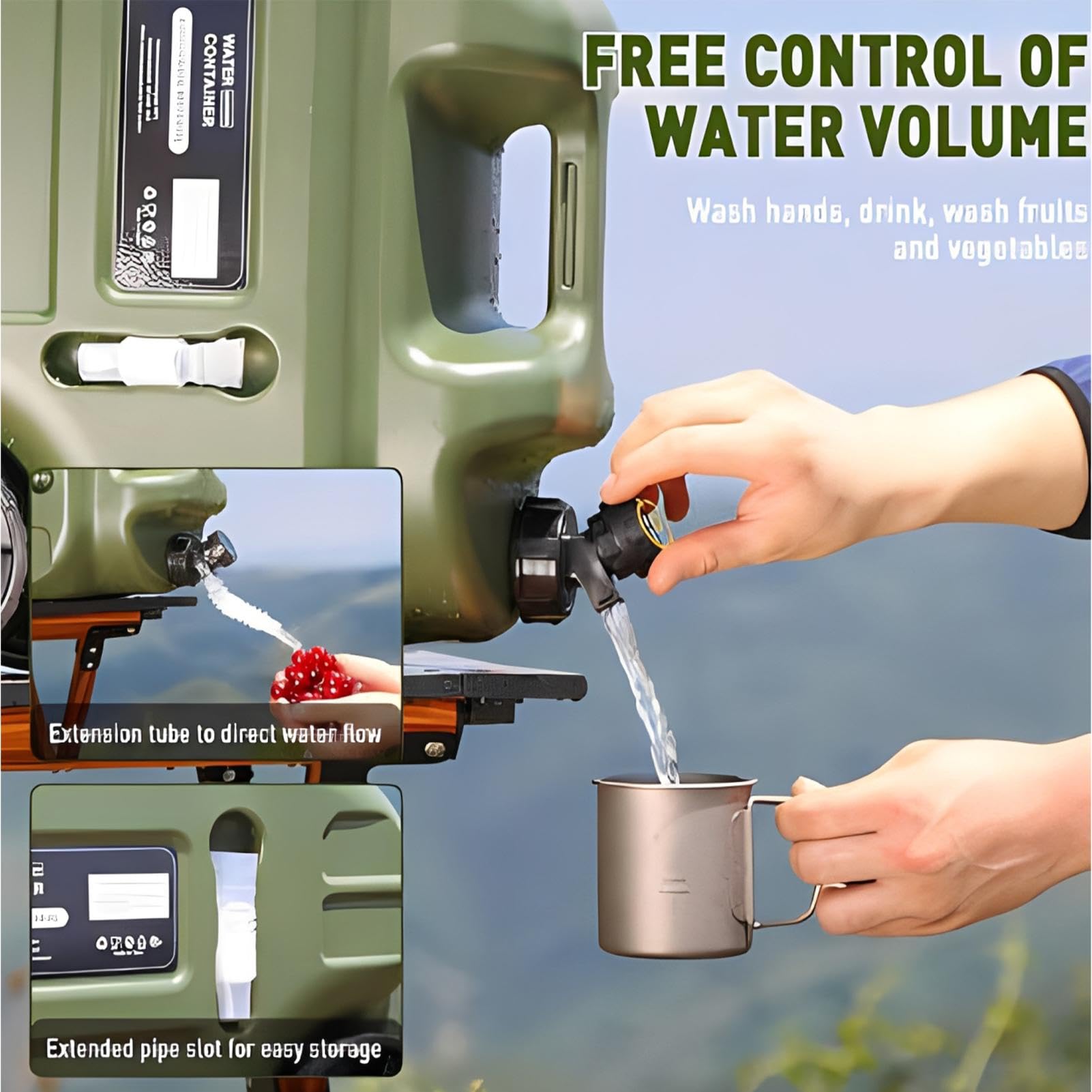 28L Tragbarer Camping Wasserbehälter mit Rädern, Camping Wasserkrug, Auslaufsicher Tragbarer Spender mit Rädern, Armeegrün, PE Lebensmittelqualität, Zapfhahn, Rolling Water Storage Jug für Outdoor