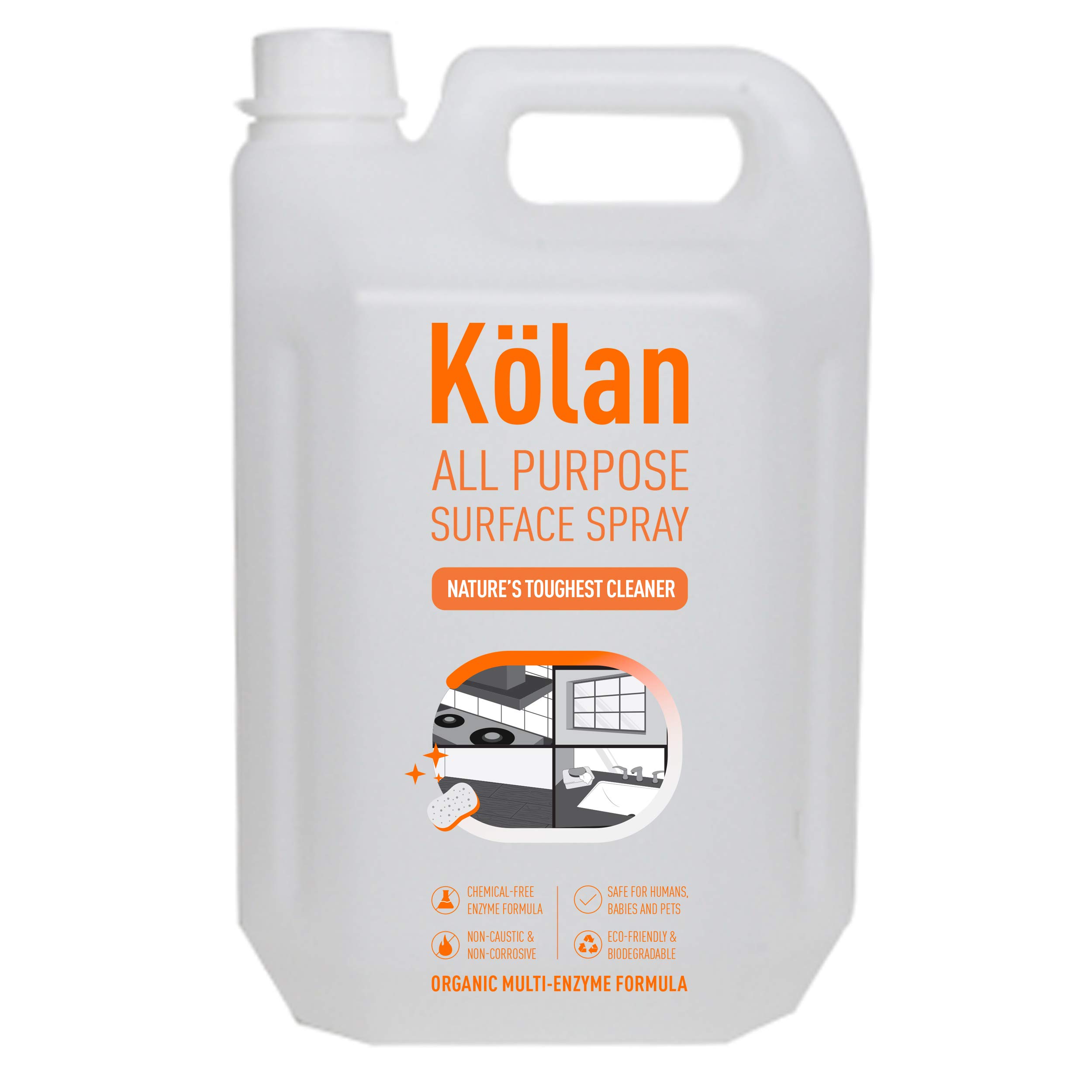 Kolan All Purpose Surface Cleaner Nature's Toughest Cleaner Organic Multi-Enzyme Formula, Biodegradable, 169 fl oz / 5 L