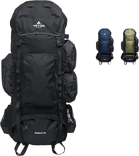 Teton Explorer 75L Mochila con marco interno para senderismo, camping, mochileros, cubierta de lluvia incluida