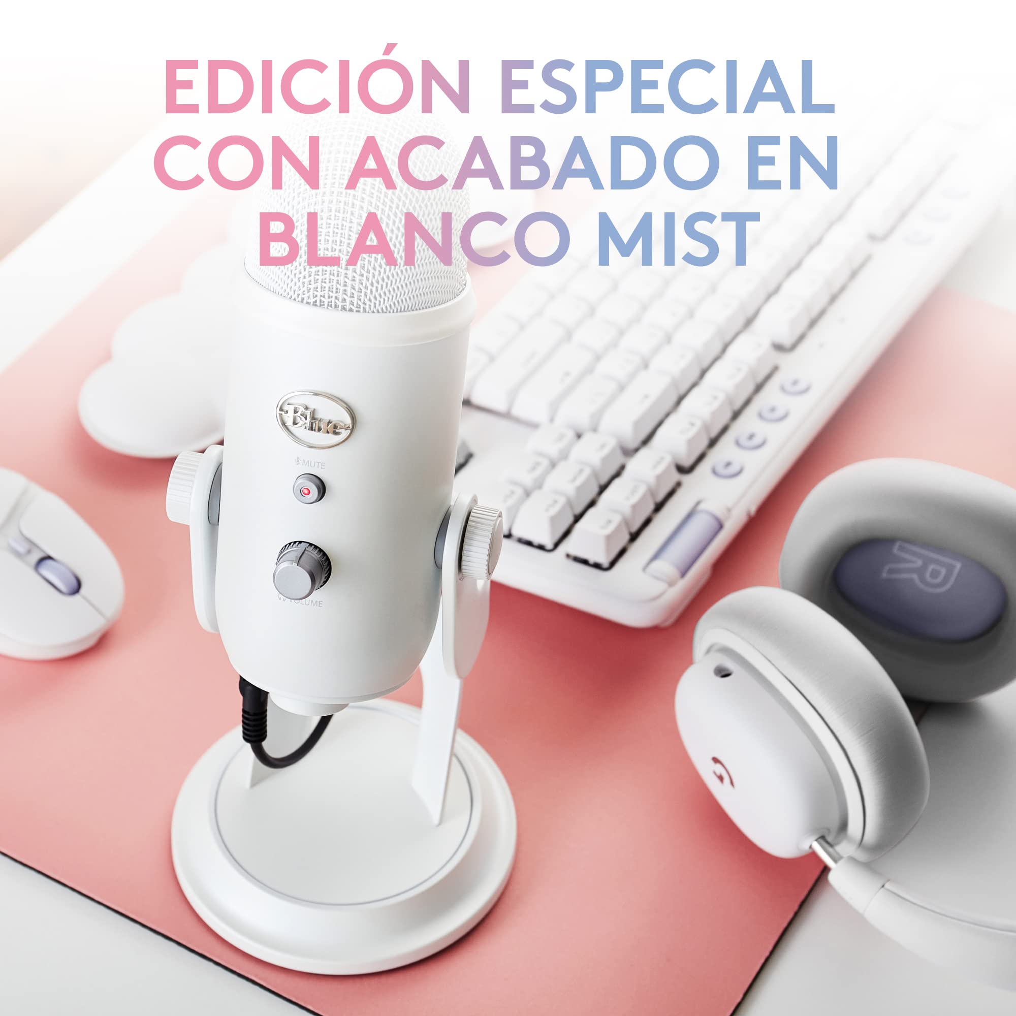 Logitech for Creators Blue Yeti Micrófono USB para Streaming de Gaming, Software Blue Vo!CE, PC, Podcast, Estudio, Mic para Ordenador, Temas únicos de Streamlabs, Acabado de Edición Especial - Blanco