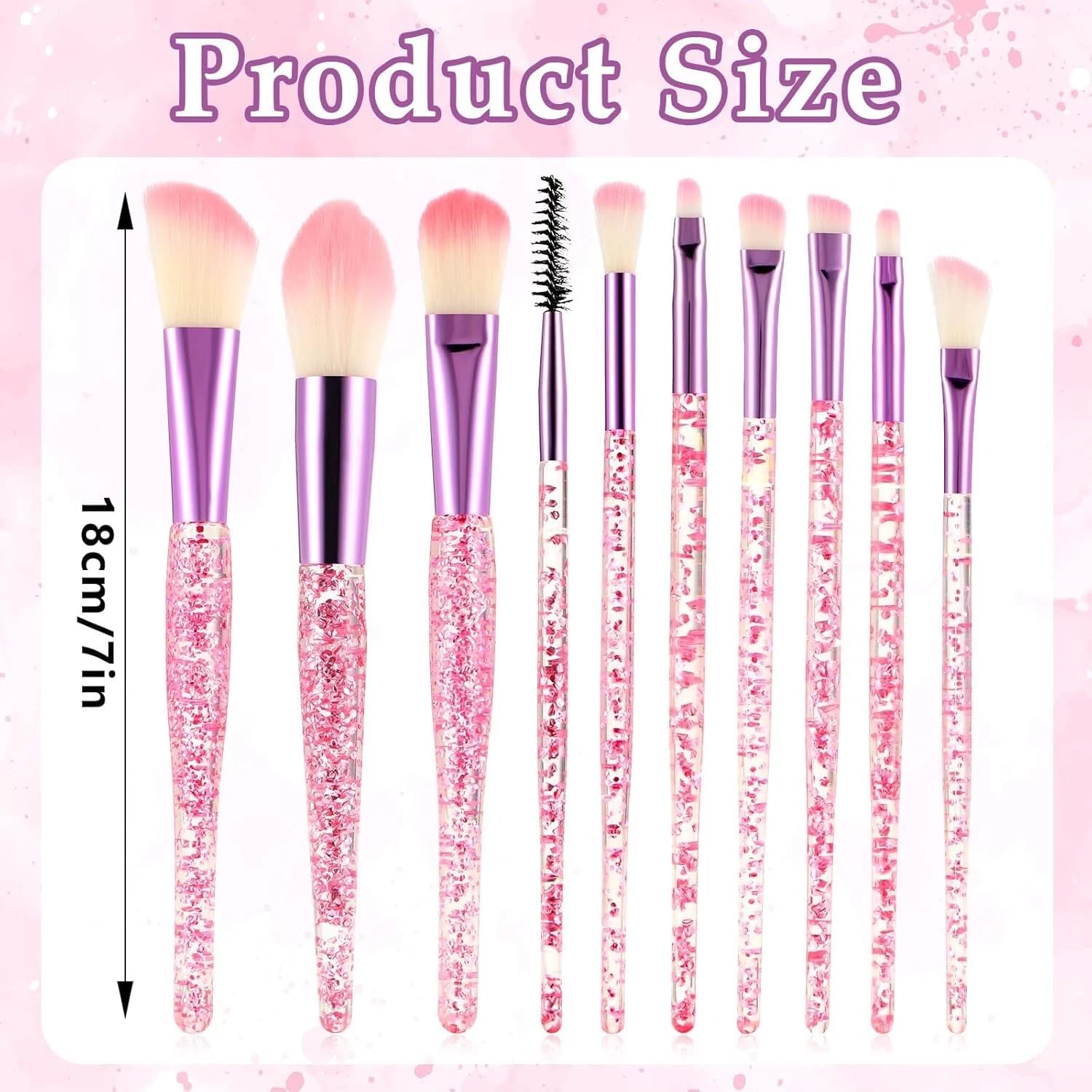 10Pcs Pink Glitter Crystal Makeup Brush Set Sparkly Professional Face Makeup Brushes for Foundation, Concealer, Eye Shadow, Blush, Lip