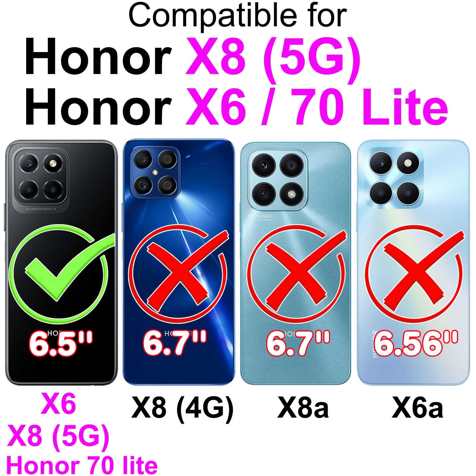 JIAFEI Cover Portafoglio Per Honor X6 E Honor X8 5G - Custodia Flip In PU E TPU Con Slot Carte, Chiusura Magnetica E Supporto, Colore Nero