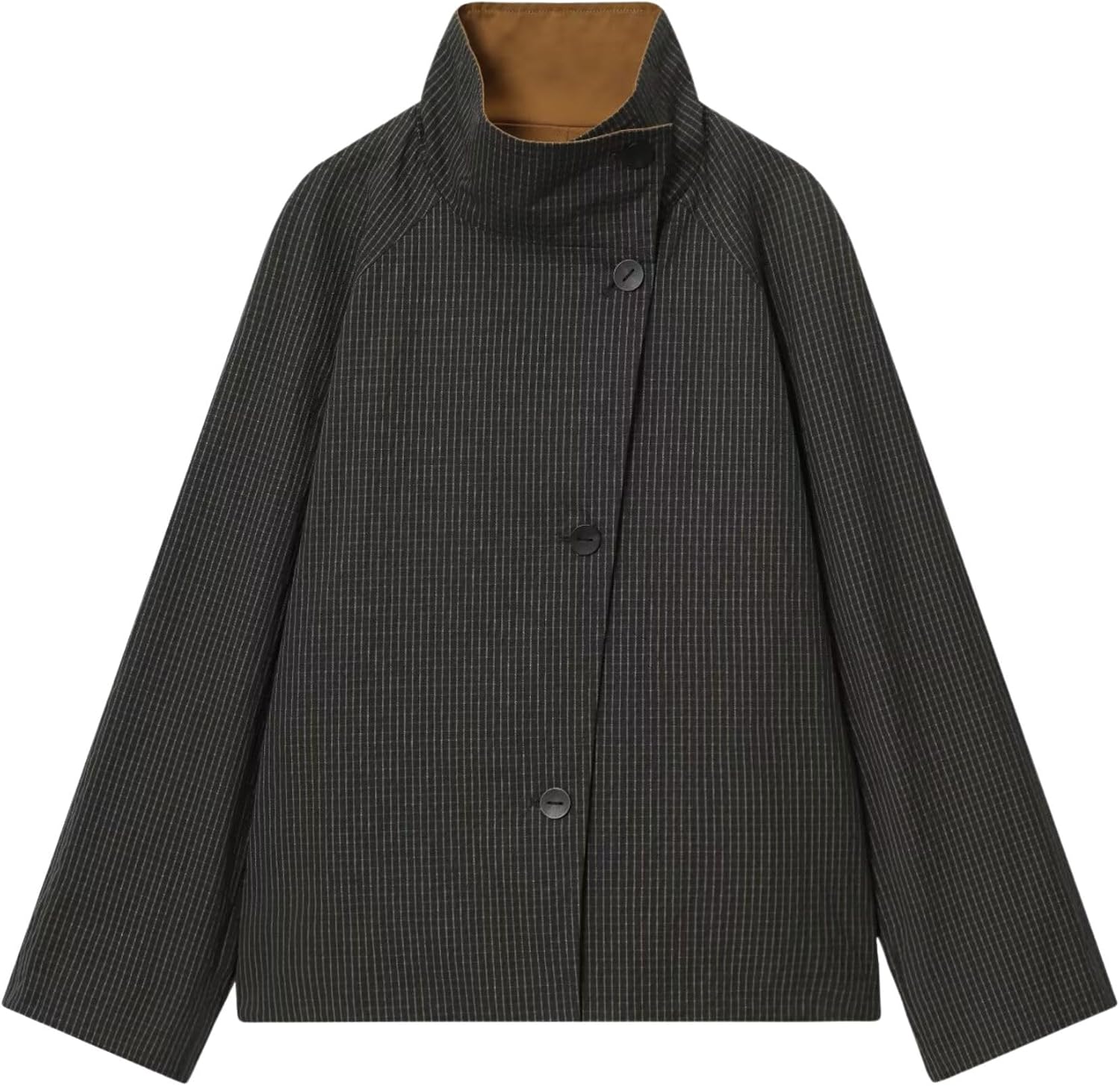 Chevara Women’s Reversible Short Trench Coat Casual High Neck Long Sleeve Single Breasted Lightweight Plaid Jacket