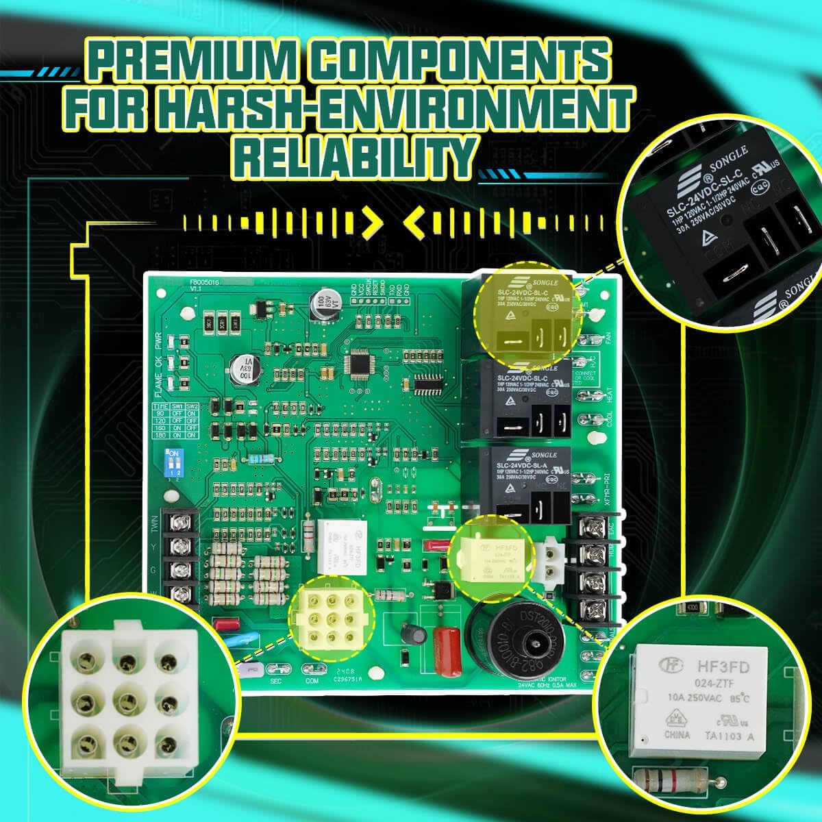 Upgraded 62-24140-04 DSI Furnace Control Board Compatible with Rheem Ruud Weather King Corsaire, ICM292 Direct Spark Ignition Control Board Replaces for 62-24140-02 62-24140-01 24V/115V