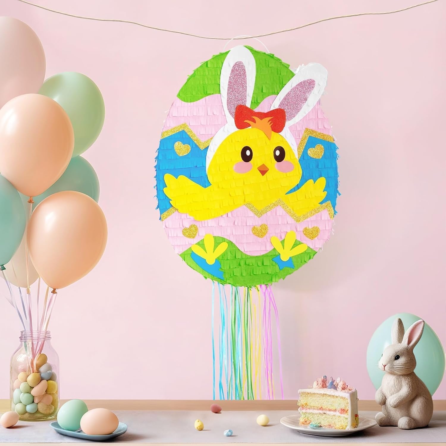 WERNNSAI Easter Egg Piñata - Easter Bunny Piñata with Blindfold and Stick Cute Chick in Egg for Party Decoration Supplies for Birthday Decoration School Spring Party Game Easter Chicken-1