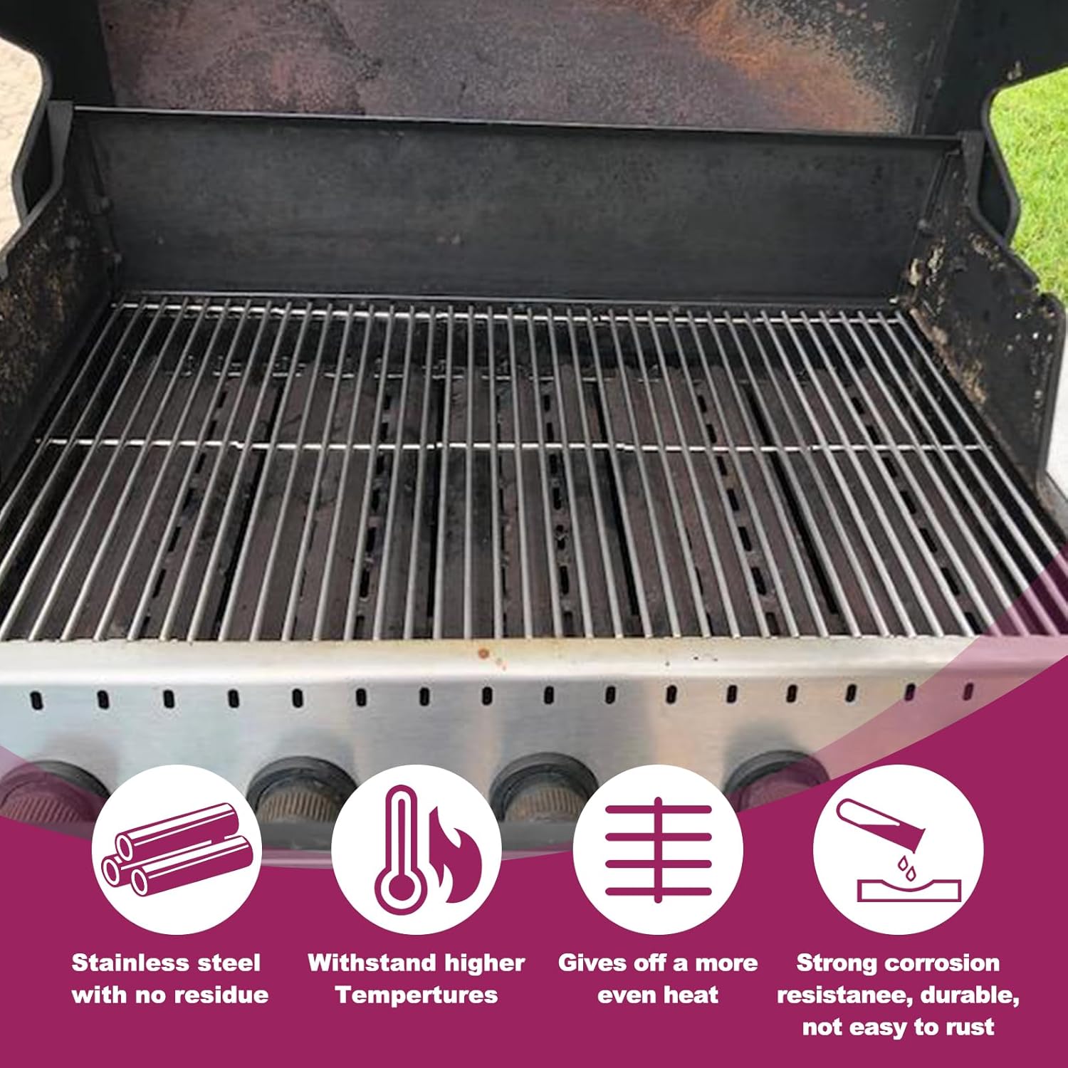 5 Packs 96021 Heat Plates and 5 Pack Cooking Grids Replacement Parts for Broil King Baron 320, 340, 420, 440, 490, 540, 590, 590-S,9635-87, 9221-64, 9221-54, 9211-54, 9211-57, 9211-64