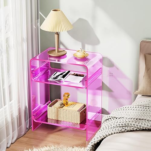 Miniatura 20 de Mesa de tocadiscos de acrílico con estante de almacenamiento, mesa auxiliar transparente (naranja, grande) Naranja,Negro -,Claro,Azul