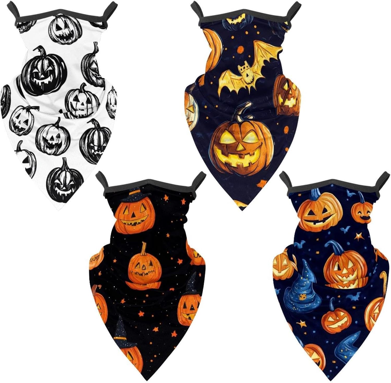 4 Pieces Seamless Pattern of Halloween Neck Gaiter Bandana Face Mask, Sun Cooling Scarf Gator Cover Head for Men Women