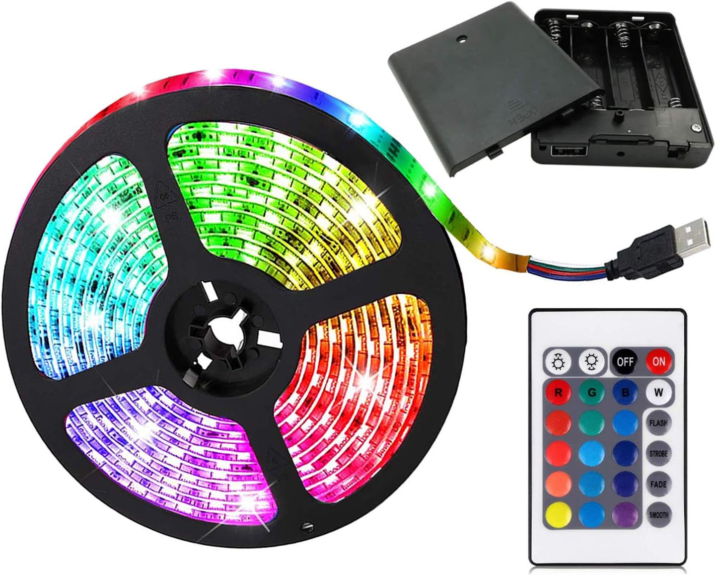 Battery Powered Led Strip Lights, 5050 2M/6.6FT, Flexible Color Changing RGB LED Light Strip, 60 LEDs 5V Battery-Powered with Controller. (1)