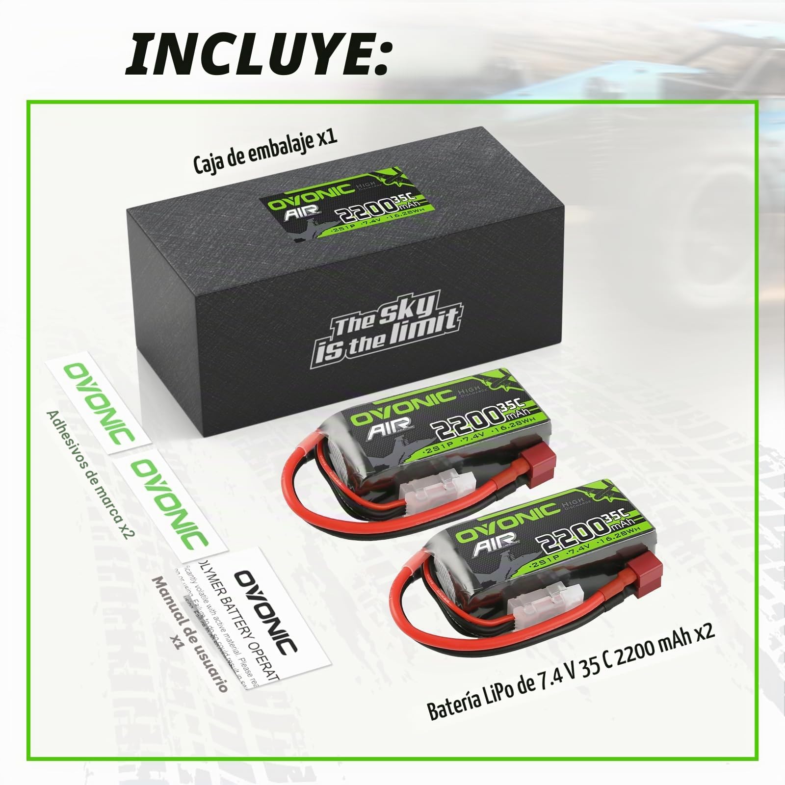 OVONIC Batería Lipo 2s 35C 2200mAh 7.4V Batería Corta con Decans para RC Heli Airplane Quadcopter Coche Barco Camión Helicóptero Multimotor DIY Hobby (2 Piezas)