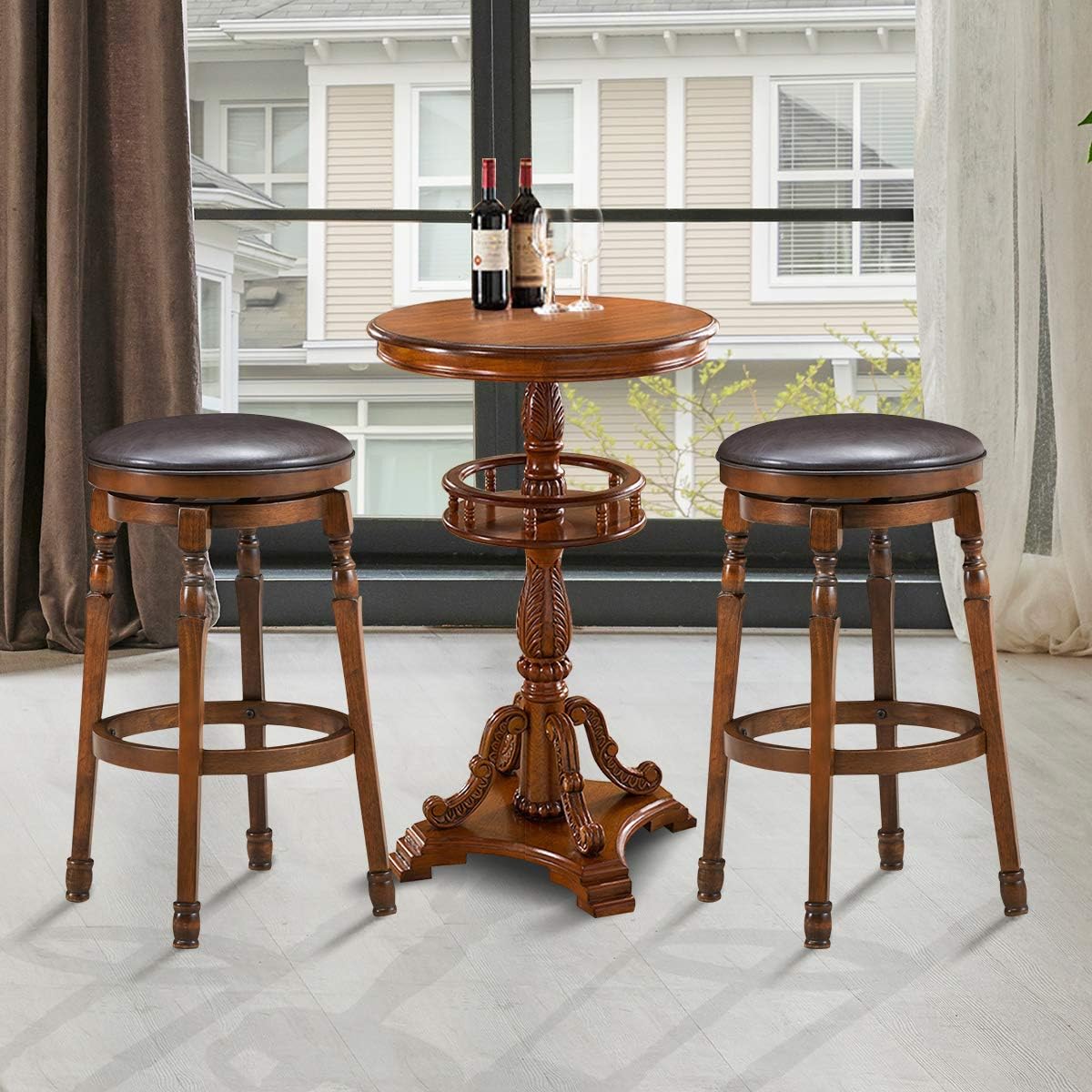 COSTWAY Backless Bar Stools Set of 2, 29-Inch Counter Height Round Stool with 360° Swivel Cushioned Seat, Soft PU Leather Barstool with Sturdy Natural Rubber Wood, Easy Assemble for Home Pub Cafe