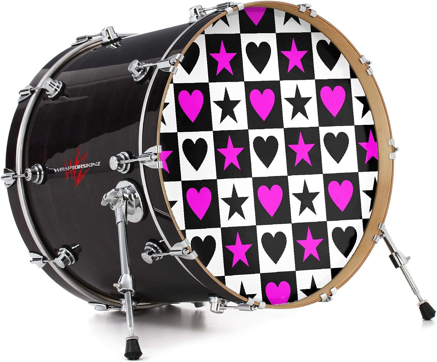 Vinyl Skin Decal Wrap for 22" Bass Kick Drum Head Hearts And Stars Pink - DRUM HEAD NOT INCLUDED