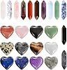 24 Pcs Healing Crystal Set for Lover, Crystal Stones with Heart Pocket Palm Stones, Reiki Healing Crystals Stones, Chakra Stone for Energy Meditation Balancing Therapy, Love Gift for Valentines Day