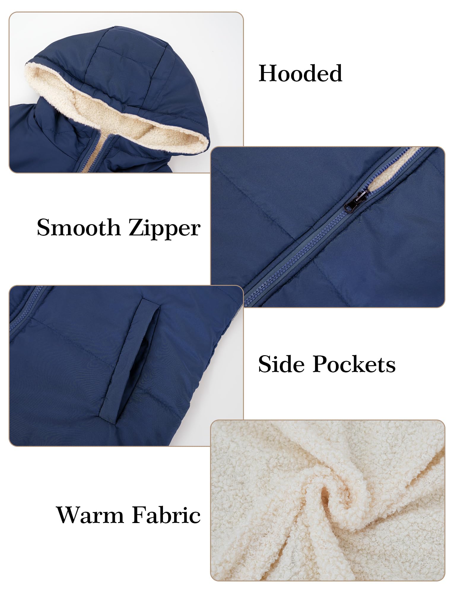 Maeau - Manteau Sans Manches Femmes à Capuche Mi-Long Chaud Veste Réversible Polaire avec Poches S-3XL