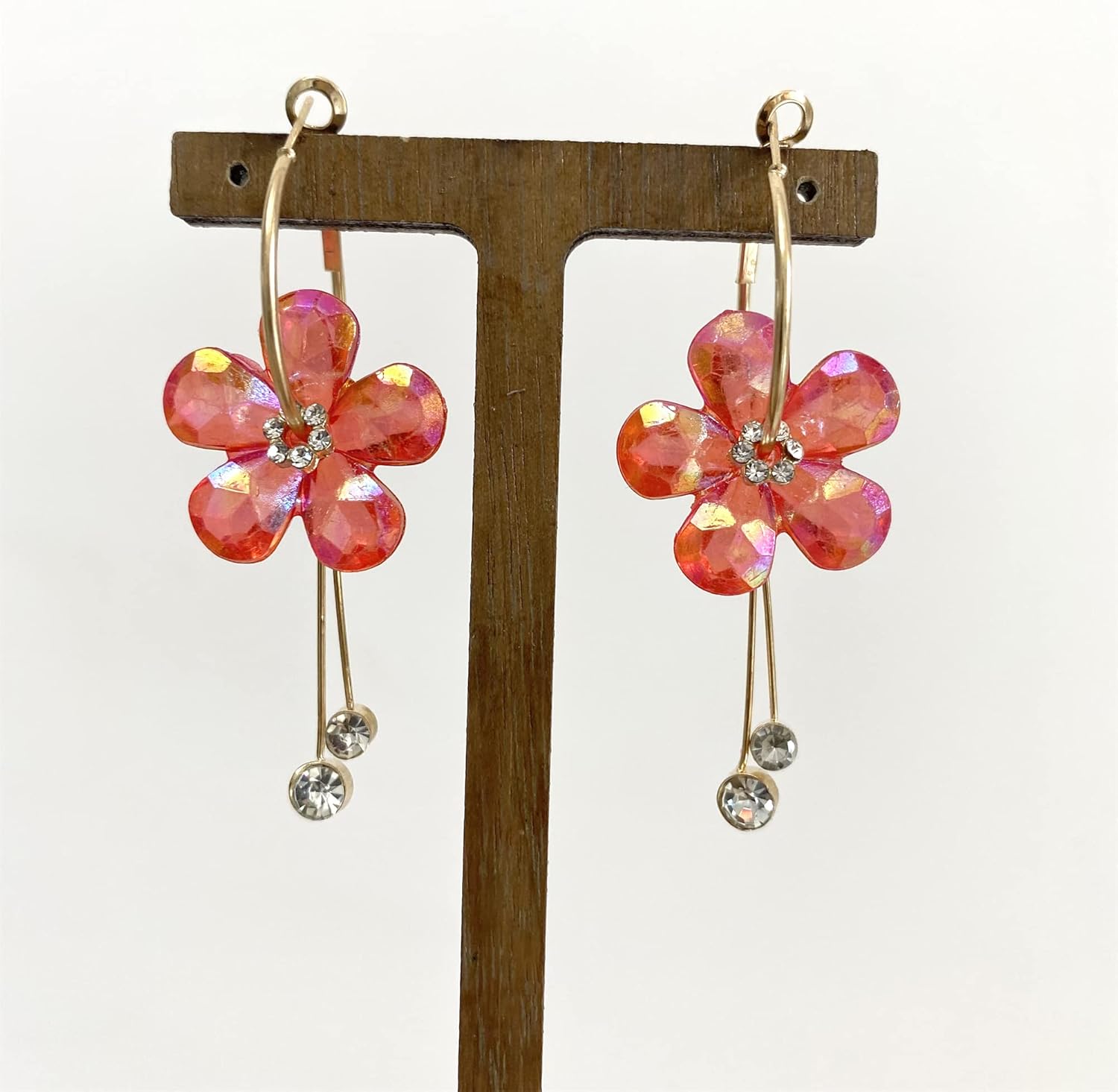 Unique Lightweight Bohemian 18k Gold Acrylic Crystal Flower Dangle Drop Earrings Handmade Charm Chic Cute Flowers Leaf Hoop Earrings for Women Vacation Wedding - Image 9