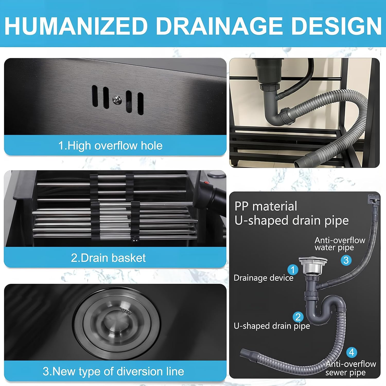 Generic Large Freestanding Laundry Sink with Cold and Hot Water Hoses and Drain Kit Commercial Restaurant Kitchen Sink for Kitchens Bathroom Garage