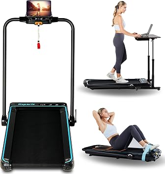 Ksports Walking Pad & Folding Treadmill 2.5HP, Sit-Ups Mat, Bluetooth App, Portable Wheels | Incline, Desk, Dual Displays, 308 lbs & 265lbs Capacity