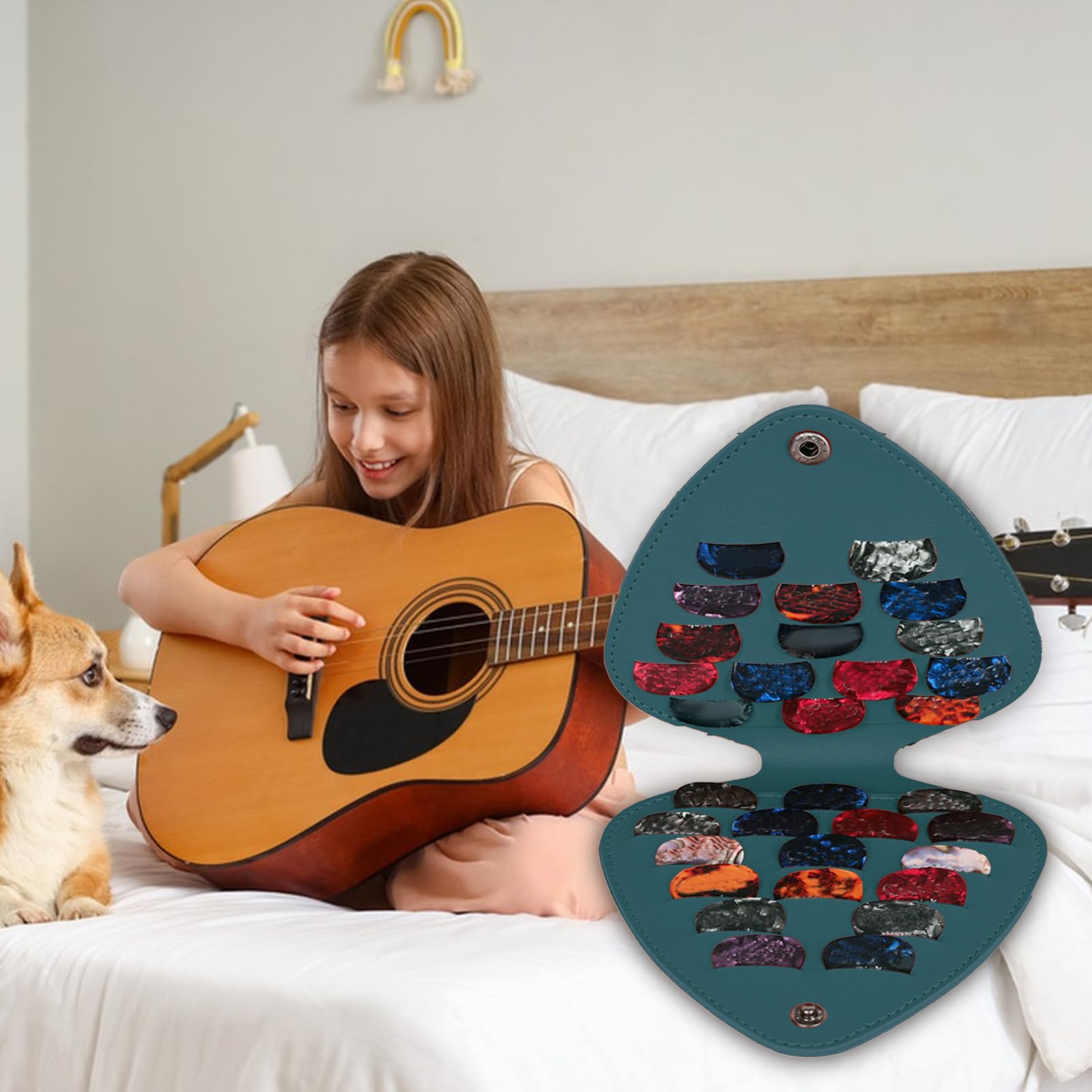 Generisch Etui na gitarę, uchwyt na picki basowe, torba do przechowywania różnych rodzajów picków, przenośna torba na kostki gitarowe, ze skóry PU, pudełko do przechowywania gitar akustycznych