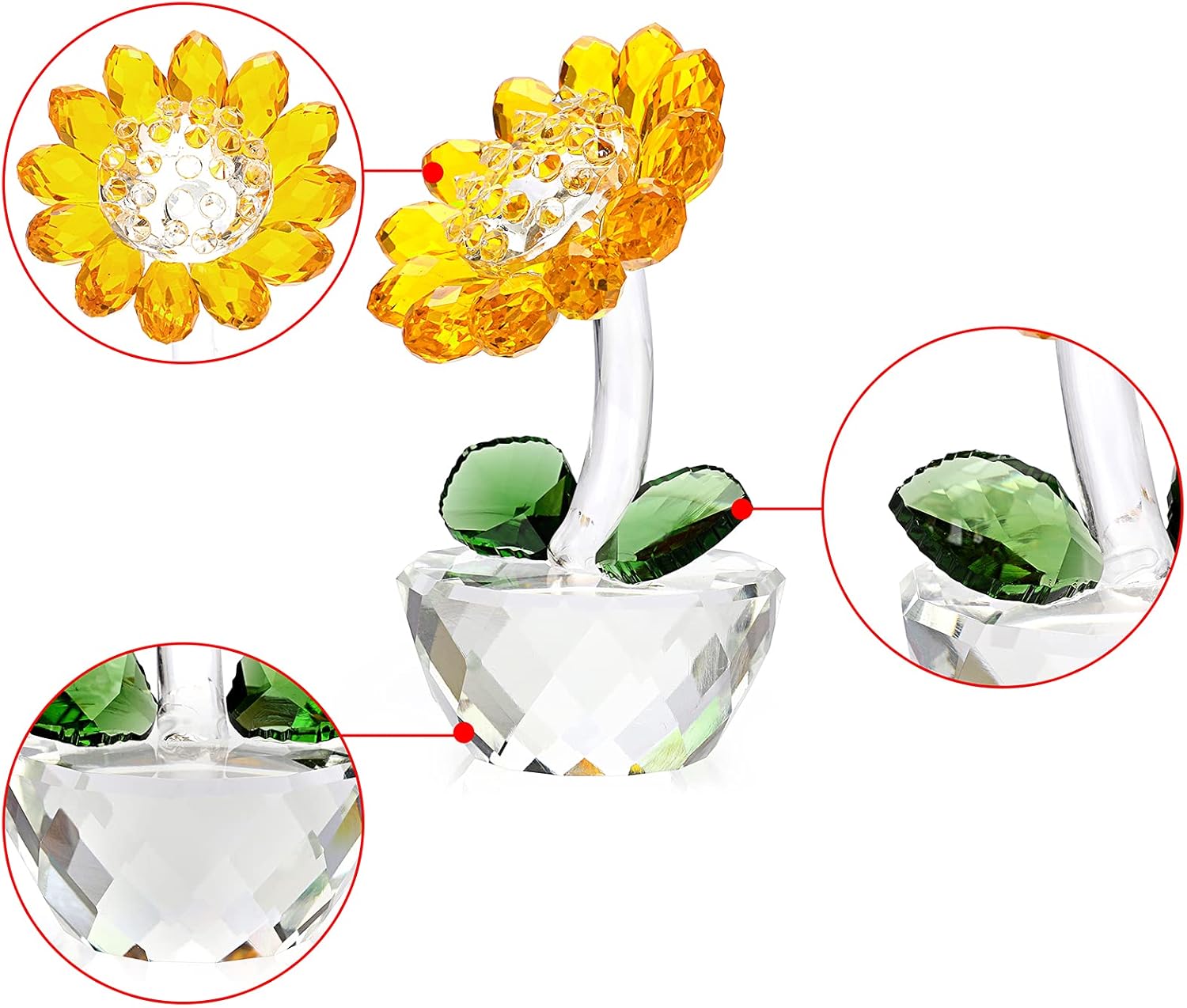 OwnMy Crystal Sunflower with Bud Glass Sunflower Figurine Collectible, Small Sunflower Ornament Paperweight Table Decoration with Gift Box, Glass Bouquet Flowers Centerpieces for Home Decors - Image 4