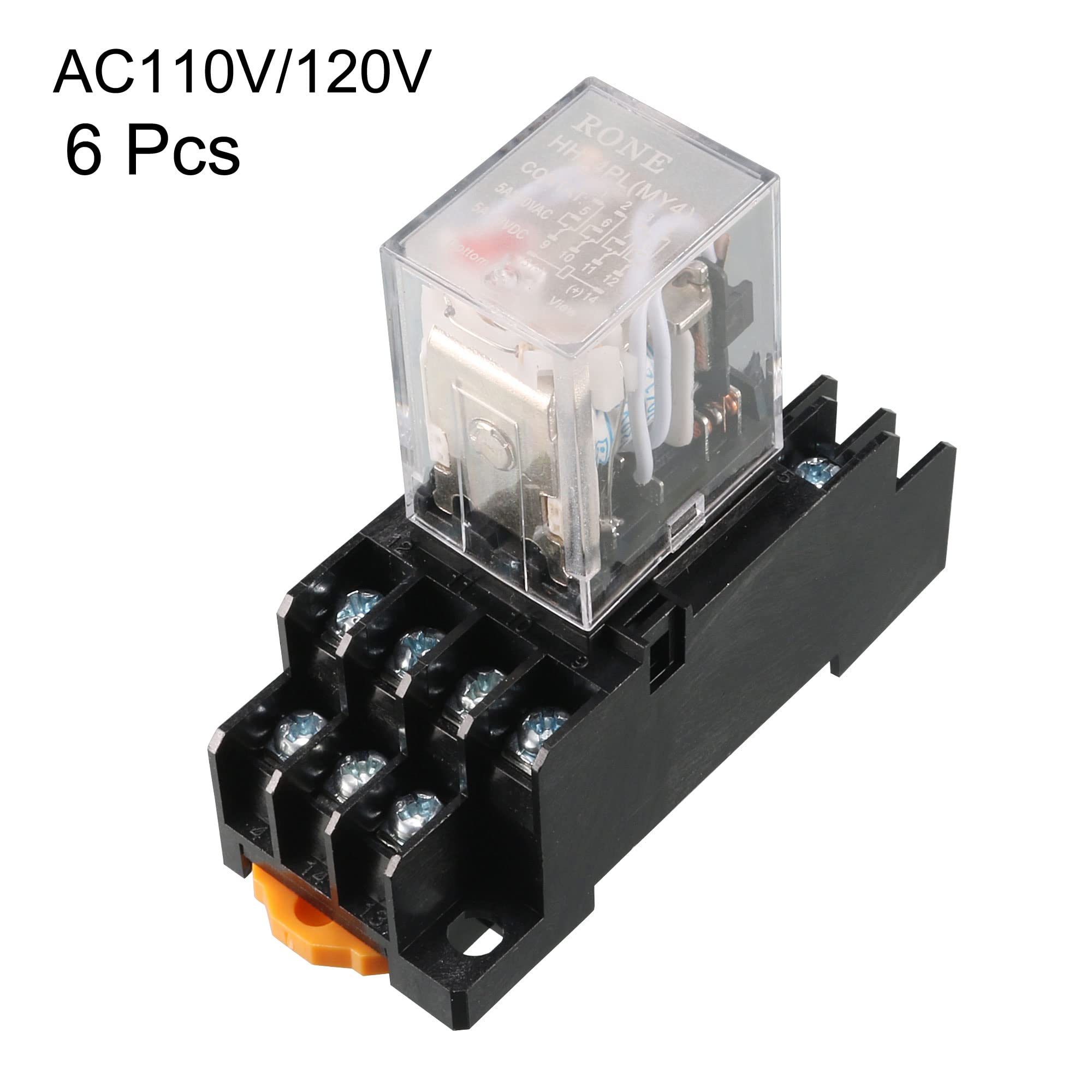 sourcing map 6 pcs AC 110/120V Bobina Relé de alimentación Base w luz roja