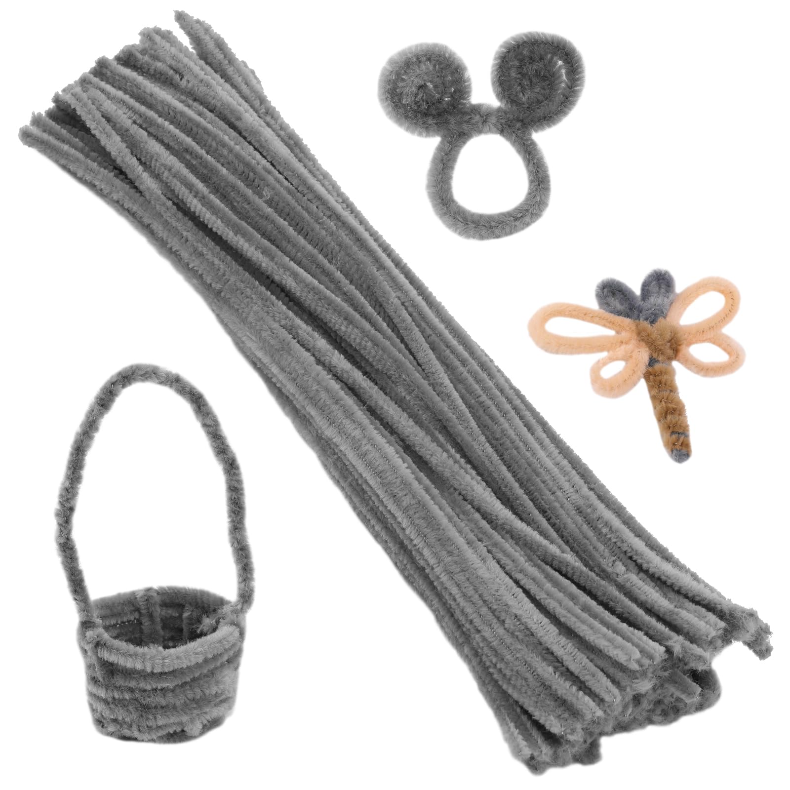 100 Pieces Pipe Cleaners Craft Chenille Stem Gray Pipe Cleaners
