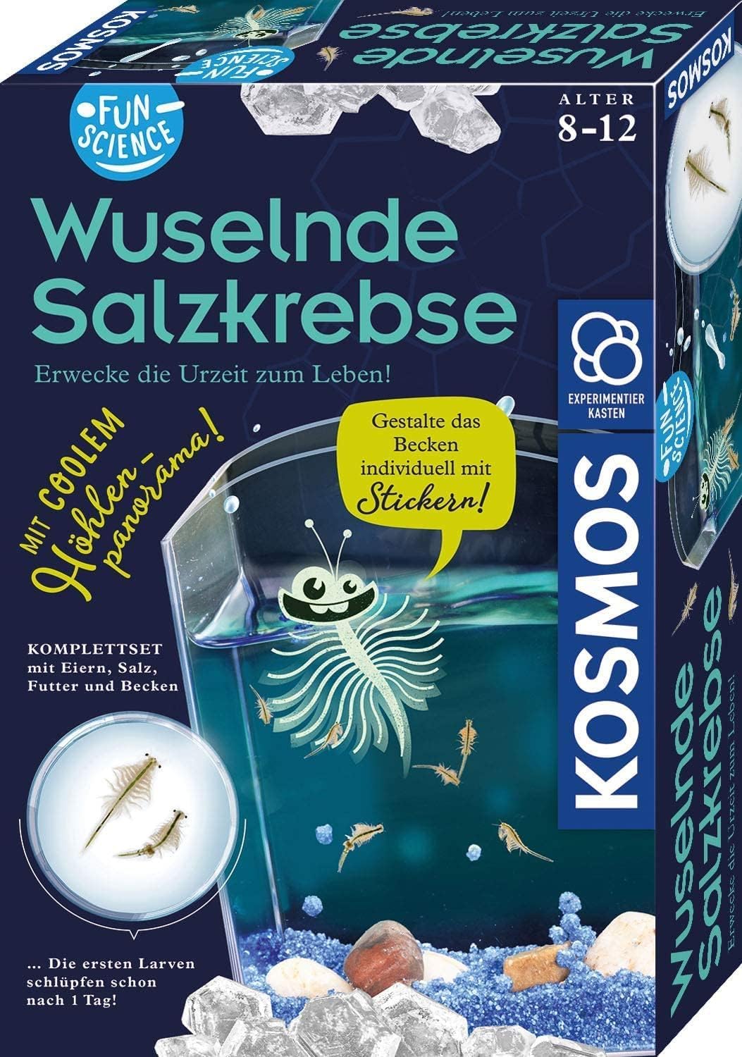 KOSMOS 654160 Fun Science - Wuselnde Salzkrebse,Erwecke die Urzeit zum Leben,Experimentier-Set für Kinder ab 8 Jahre,Komplett-Set für Einsteiger mit Eier,Futter