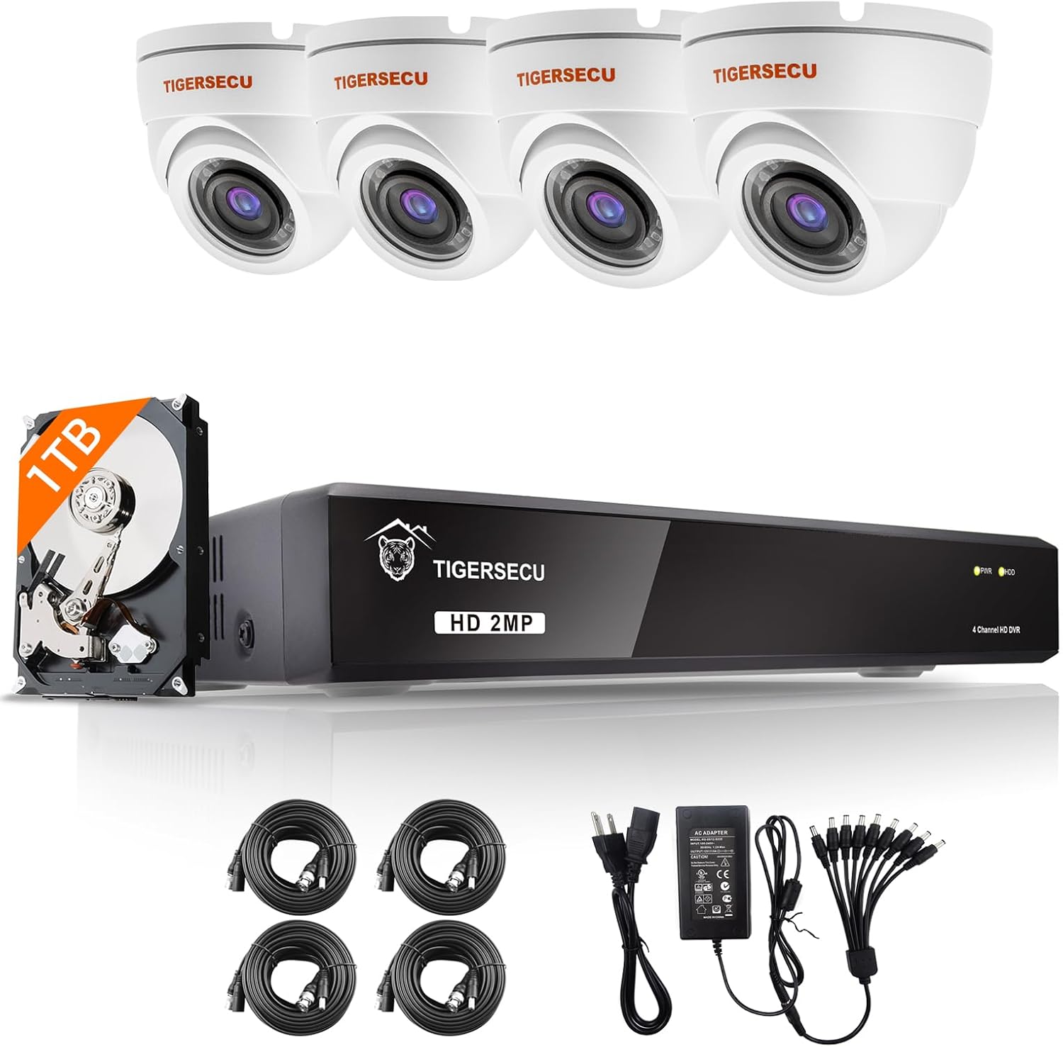 TIGERSECU 1080P 4-Channel 4 Dome Cameras DVR Security Bundle with 1TB HDD