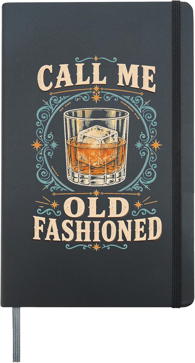 Old Fashioned Whiskey Bartender Hardcover Journal, Black