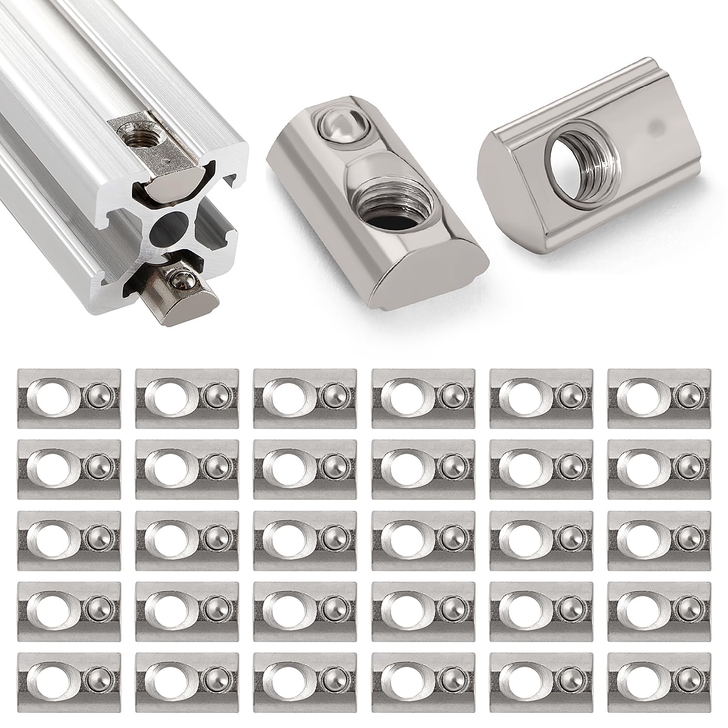 Lyeteung 30 PCS 20 Series M5 T-Slot Nut, Half Round Roll in Spring T Slot Nut