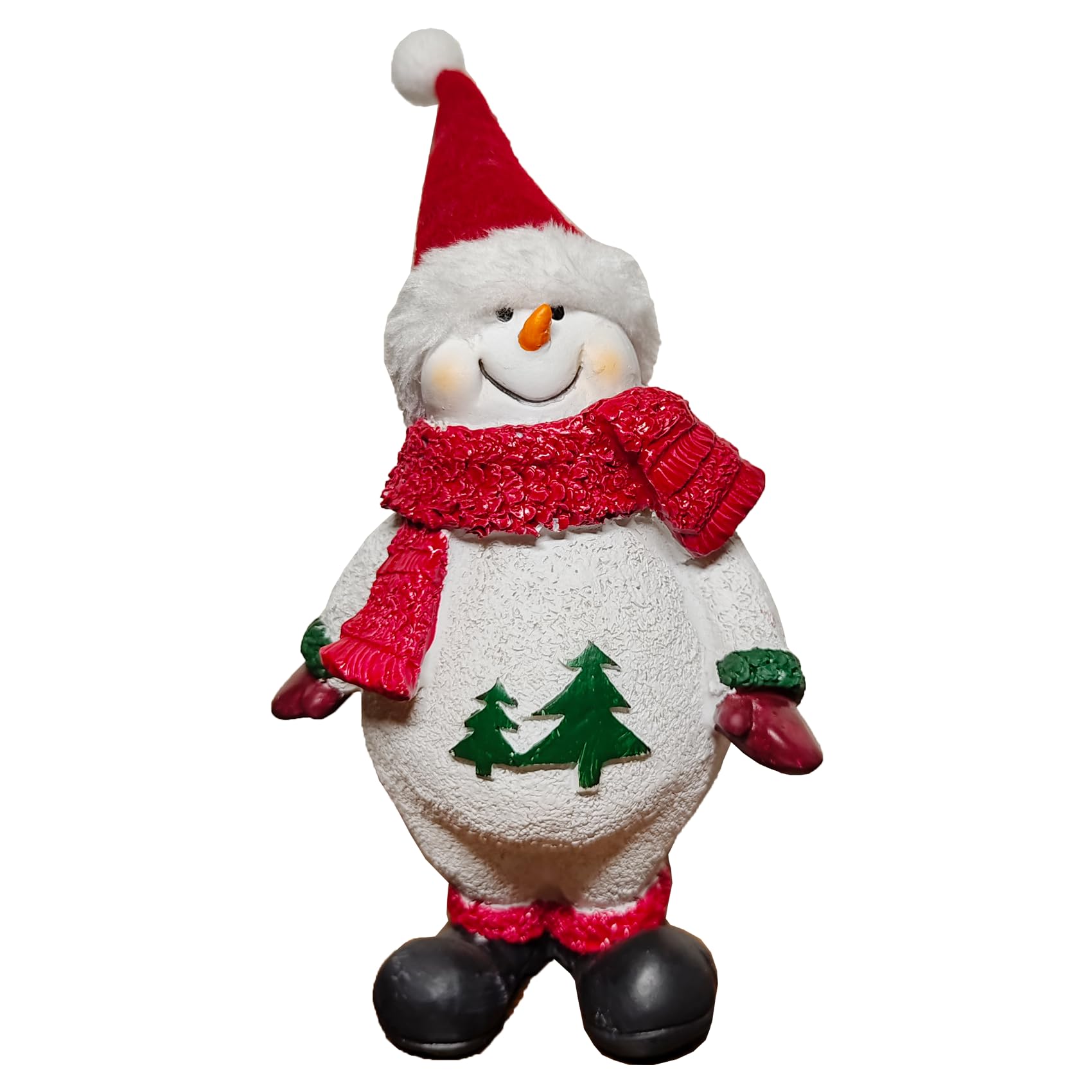Snowman Statue Christmas (7.1” H) Snowman Figurine Decorations with Red Cap Resin Home Indoor Decorative New Year Best Gift