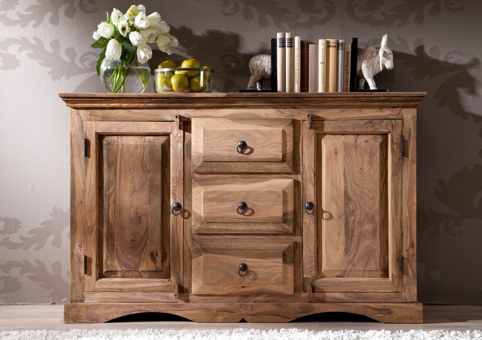MASSIVMOEBEL24.DE Sideboard Sheesham grau geölt LEEDS #42