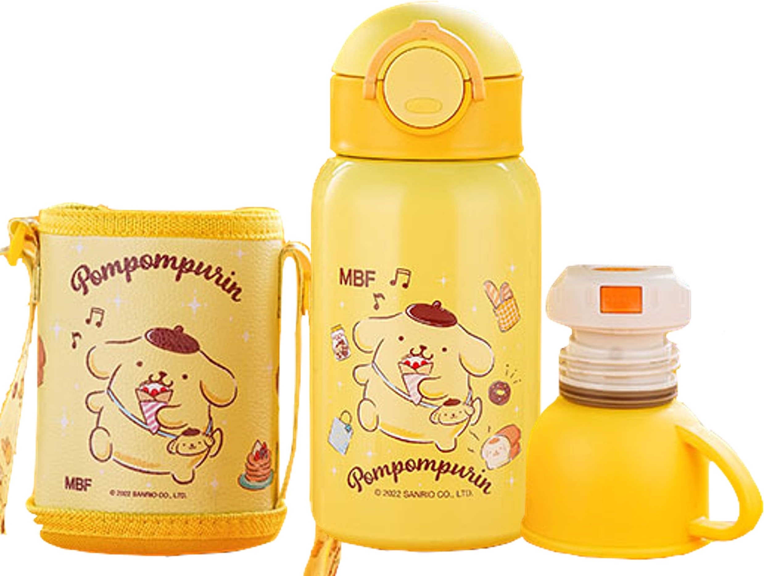 Everyday Delights Sanrio Pom Pom Purin Stainless Steel Insulated Water Bottle with Cup, Straw and Bag 500ml - Yellow (PN2140)