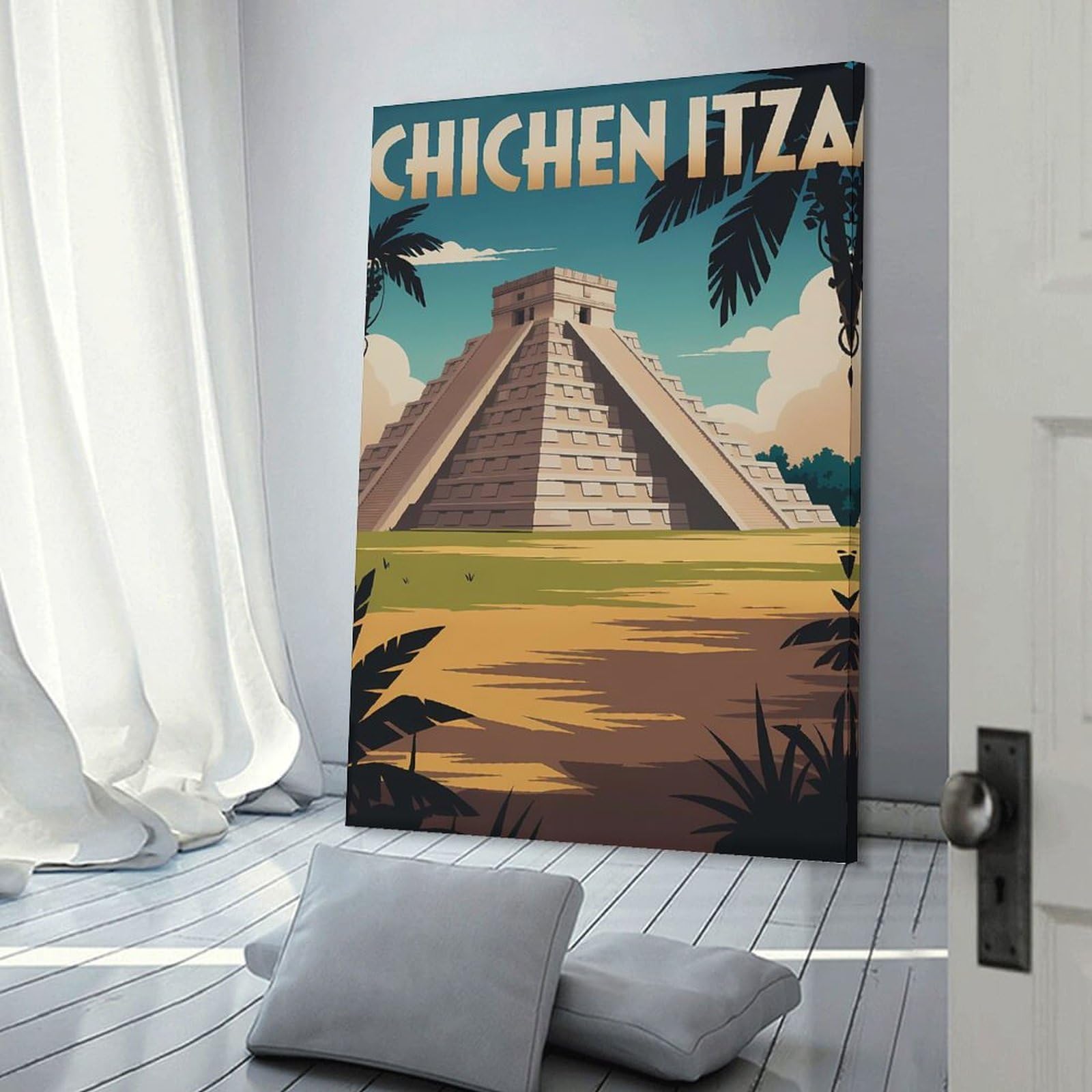 Junmoney Chichen Itza Travel Home Decor Wall Art, 20x30inch(50x75cm), for Living Room, Bedroom Or Apartment Walls, Canvas Styling for A Polished Room Look