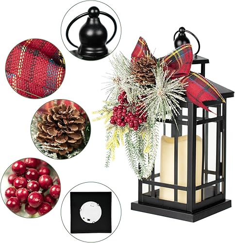 Miniatura 6 de N&T NIETING Farol vintage de metal de Navidad de 14 pulgadas, faroles grandes para velas con luz LED, faroles alimentados por baterías, farol