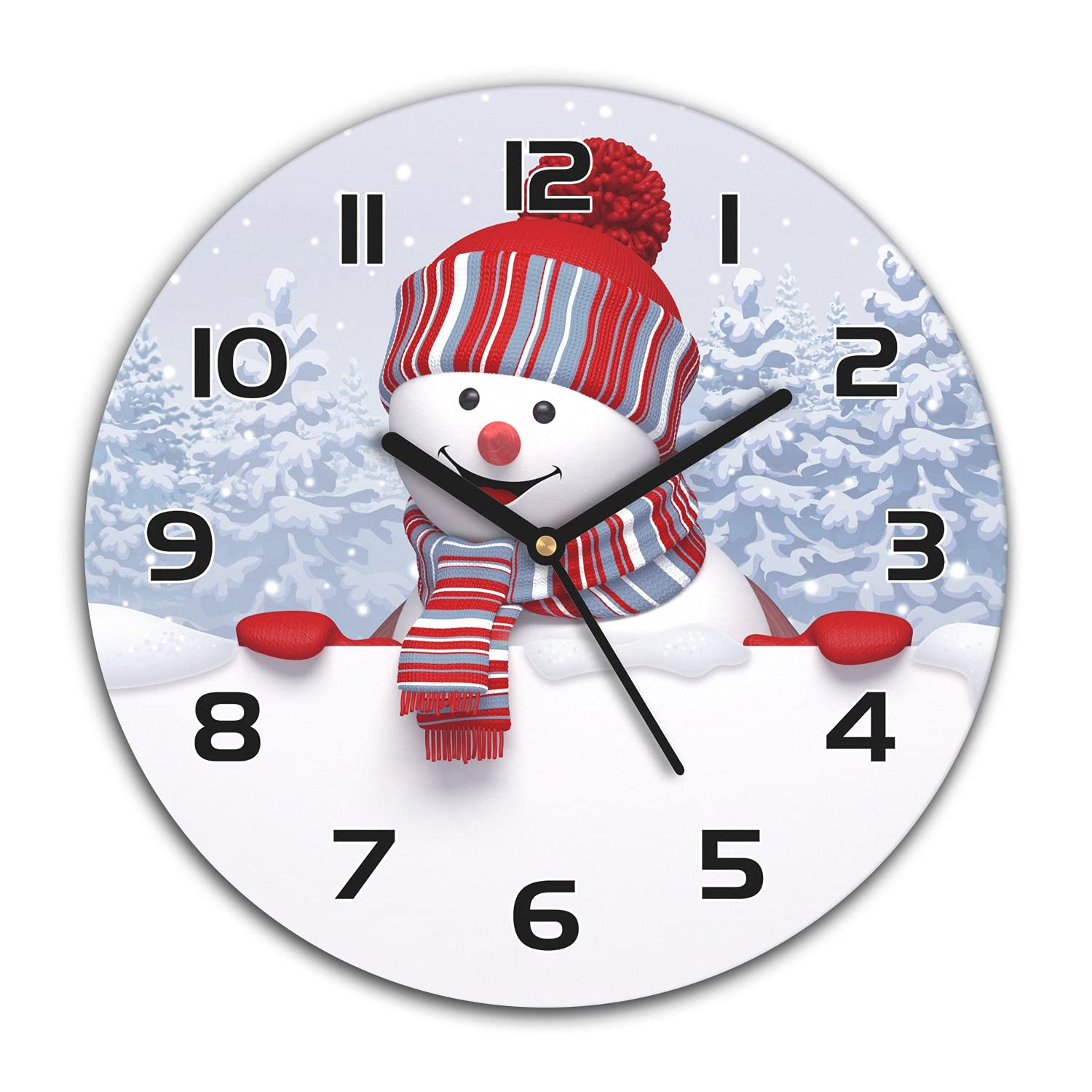 Horloge murale Noël en verre Coloray 30cm avec mécanisme silencieux et aiguilles noires